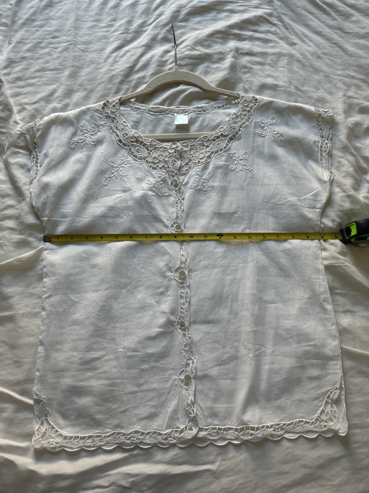 Vintage Handmade Cotton Blouse with Lace and Embroidery
