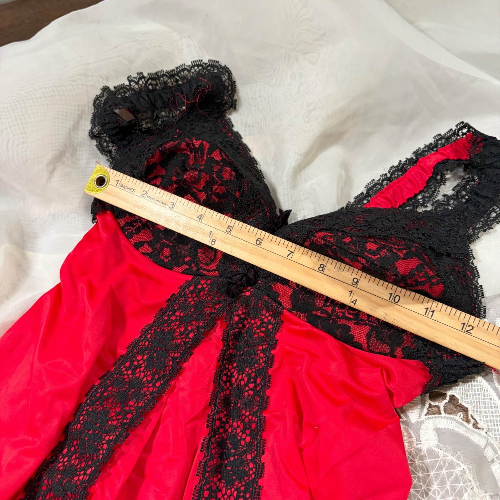 Vintage Red Black Lace Babydoll Bloomers Lingerie Set Style 705 Size 32 76
