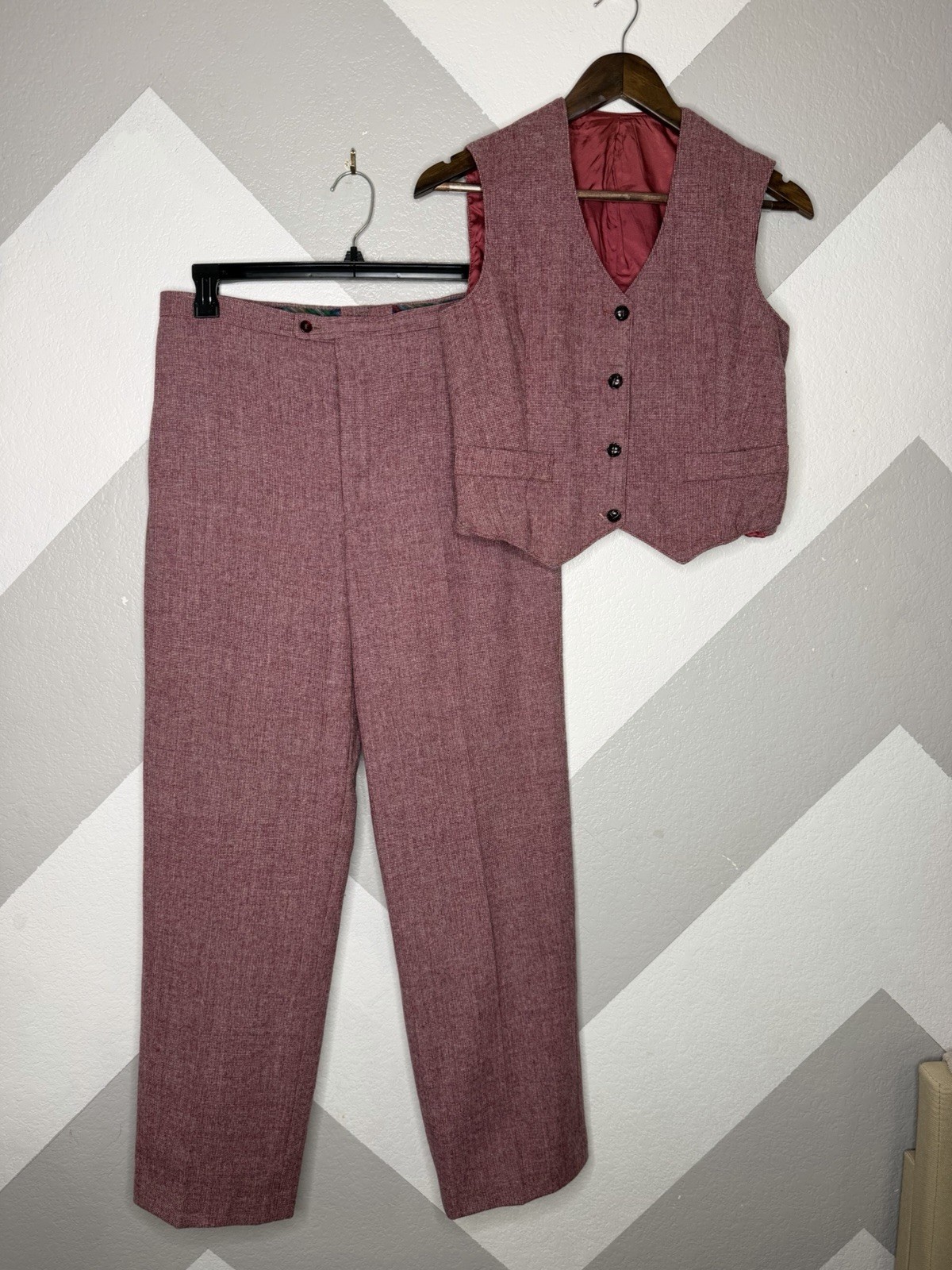 Vintage 1980s SIR for Her Wool Pant Suit Vest Set Burgundy Women’s 32×32