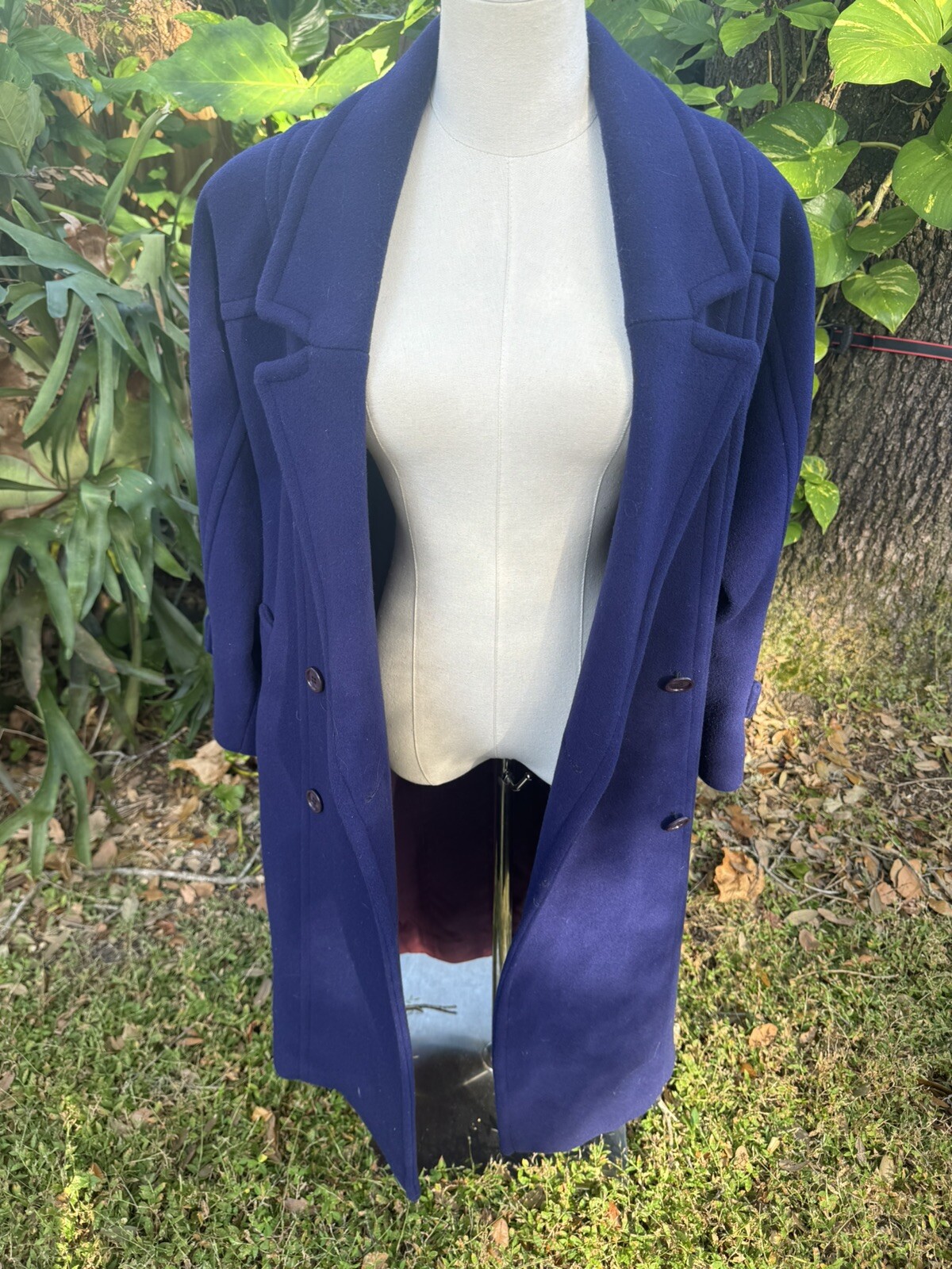 Vintage 100% Wool Trench Coat Purple Petite USA Union Made Retro S-M