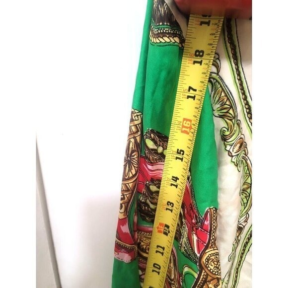 VTG Ted Lapidus Paris Scarf Print Blouse Women’s M Green Equestrian Preppy Shirt