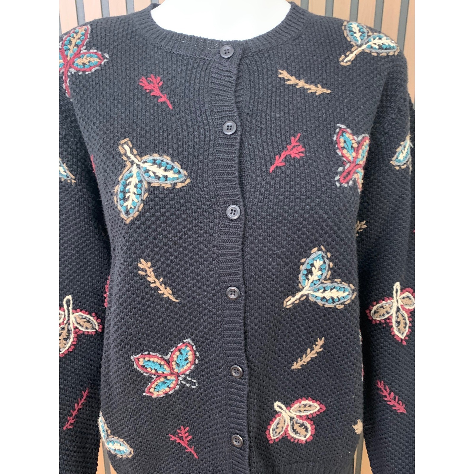 Paul Harris Design PHD Vintage Embroidered Butterfly Cardigan Sweater Blue L