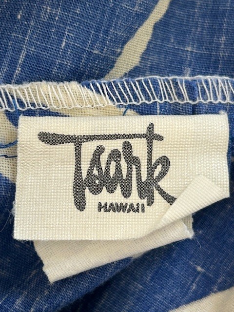 Tsark Hawaii Vtg 70’s Dress 9/10 Blue White Asian Inspo Pockets Zip Piping A-Lin