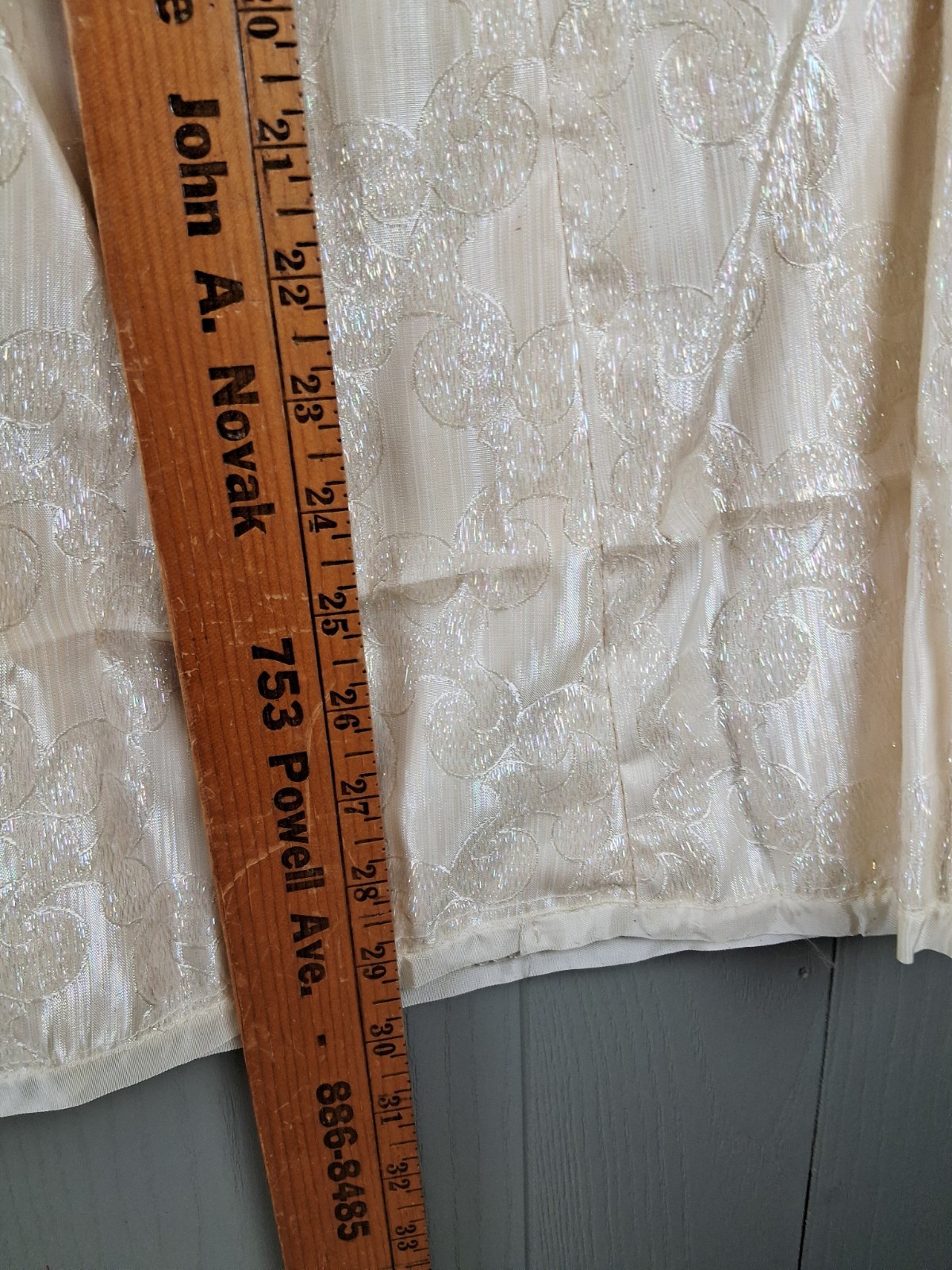 Vintage Mid Century Jaquard Skirt Jacket Set SMALL Iridescent Cream 3pc Flawed