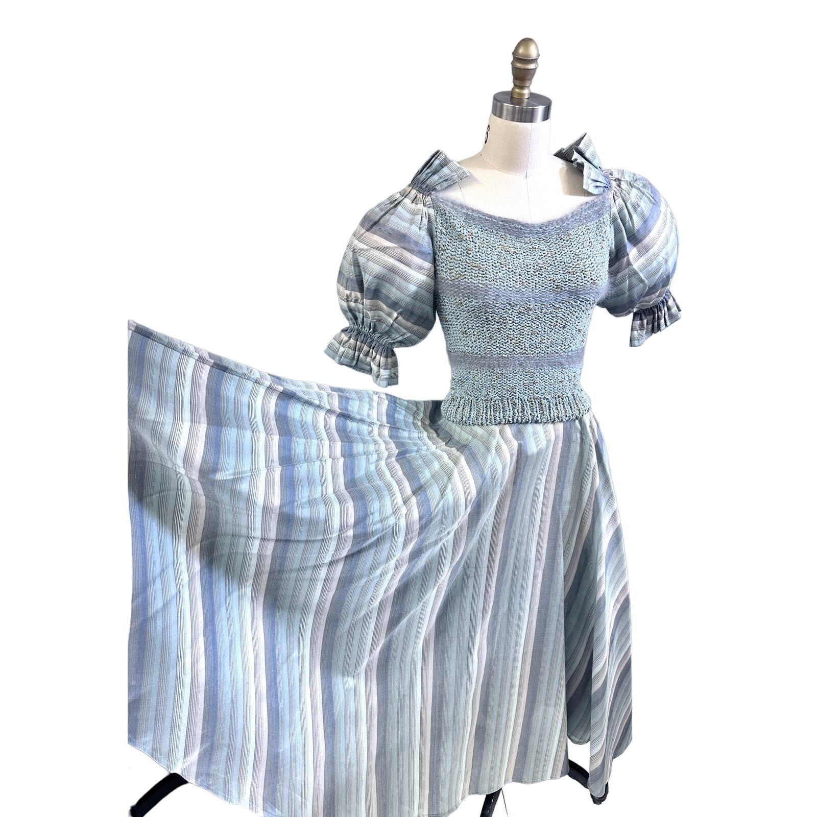 VTG 1980s Gabani Knit Two-Piece Set Puff Sleeve Crop Top & Full Skirt S/M