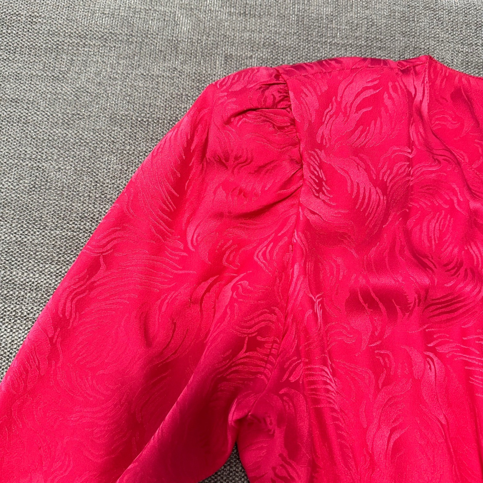 Nora Noh Silk Jacquard Midi Dress Womens 4P Fuchsia Pink Vintage Ruffle 80s