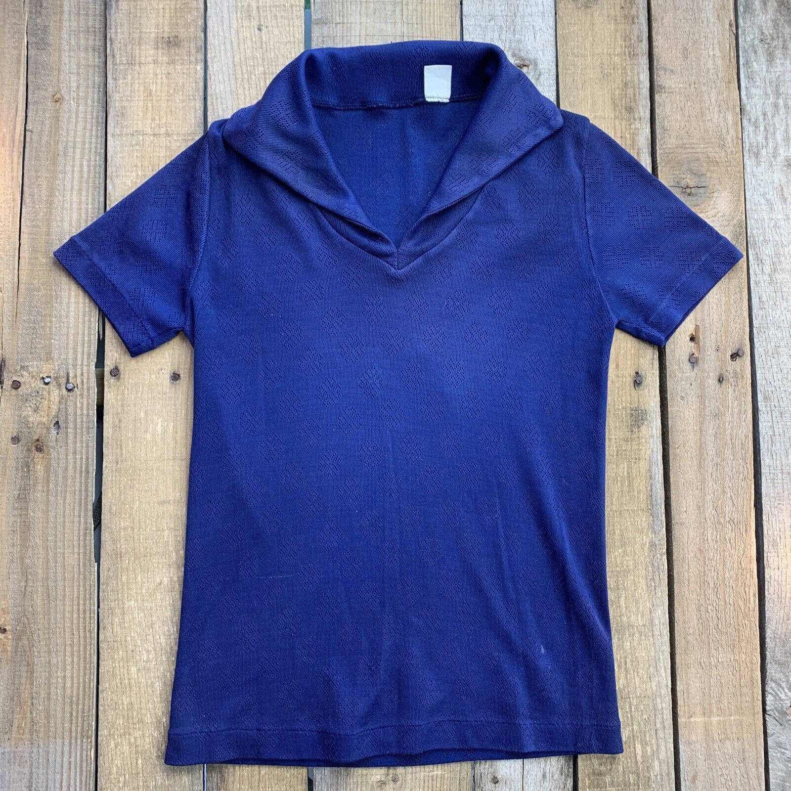 Blue Vintage Collar V-Neck Womens Shirt Blouse Top