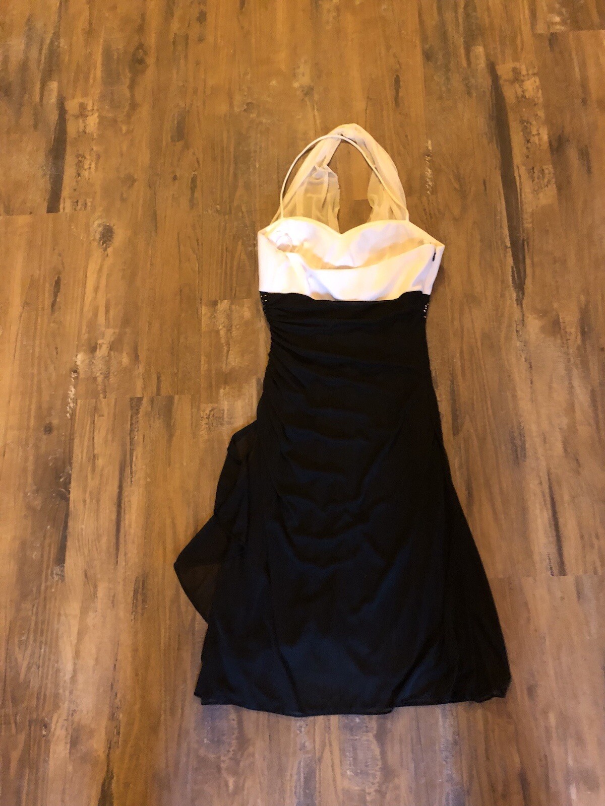 Vintage 90’s Y2K Blondie Nites Black & White Embellished Halter Fitted Dress