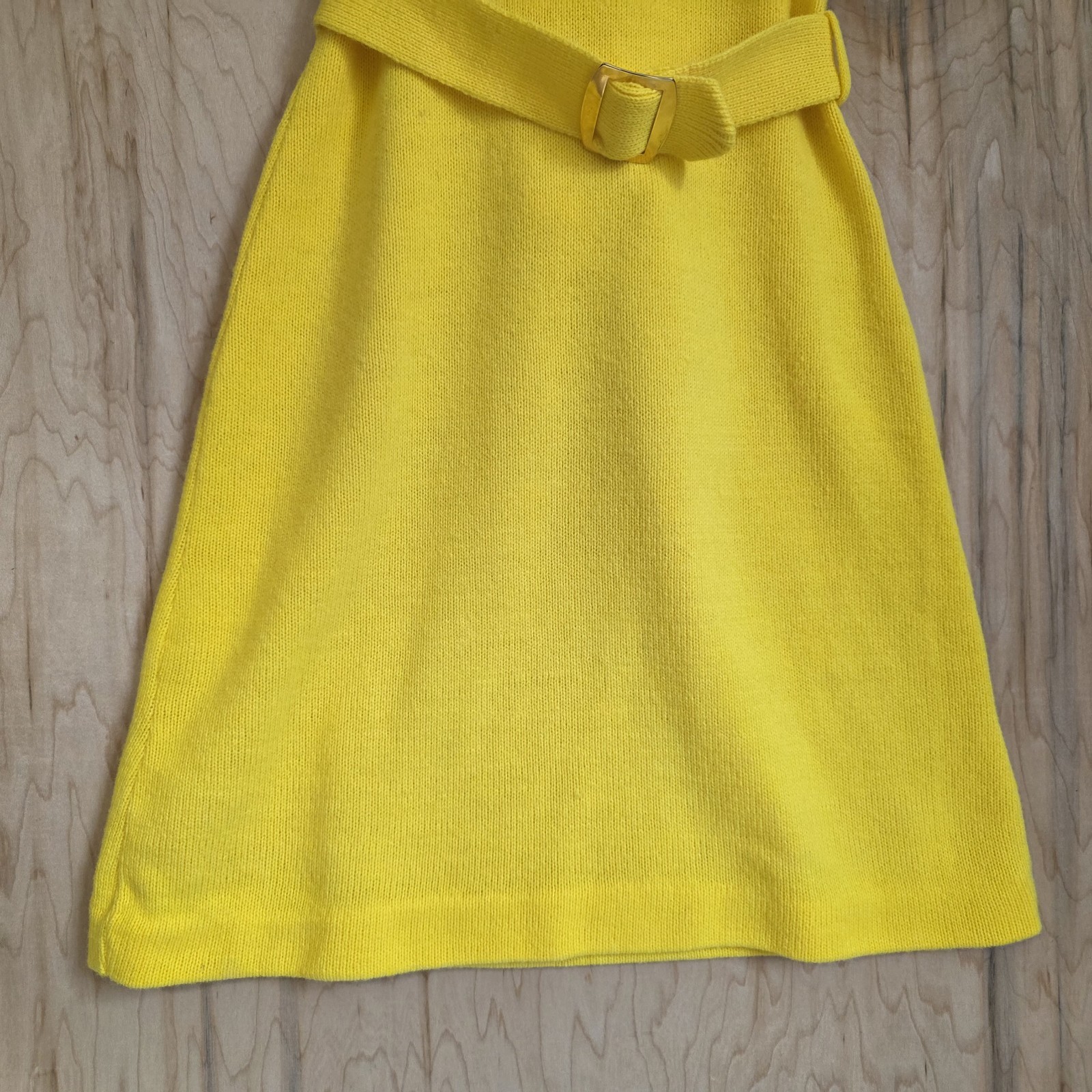 Alberic Beldoch Popper Vintage 60s Yellow Orlon Acrylic Belted Sweater Dress