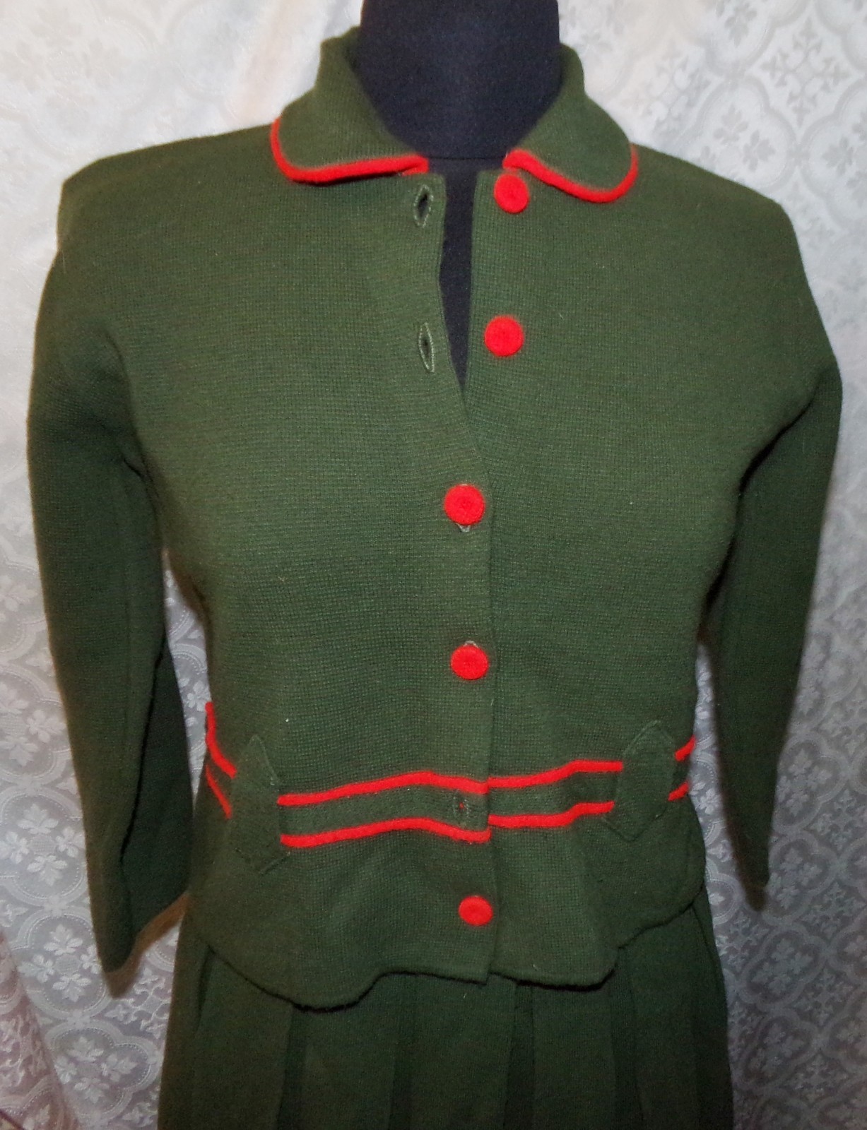 Piccolino American Edition M Gino Paoli Skirt Suit Womens Vtg Knit Olive Green