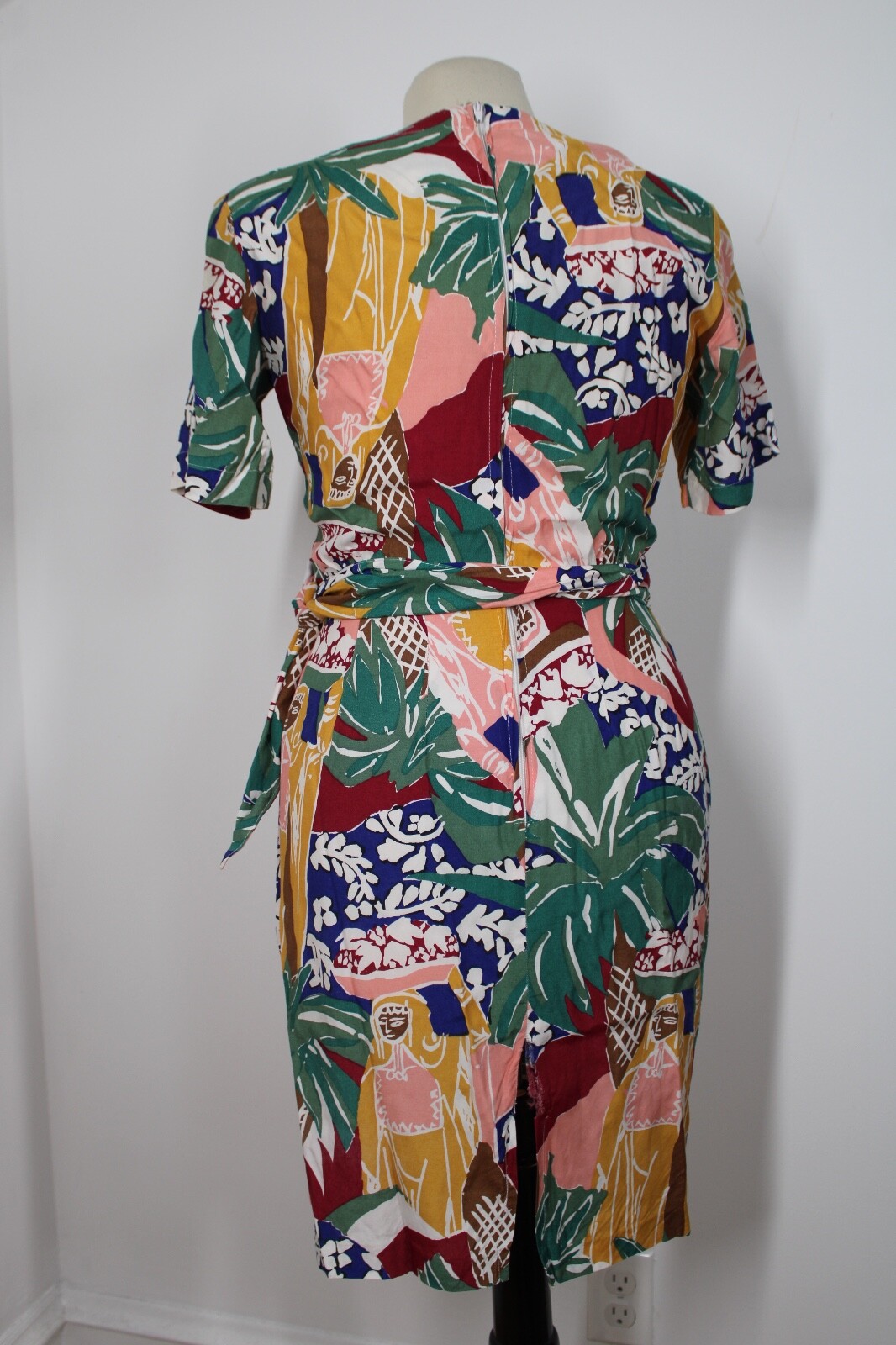 Vtg 80s Carol Anderson 4P Multicolor Floral Rayon Short Sleeve Wrap Skirt Dress