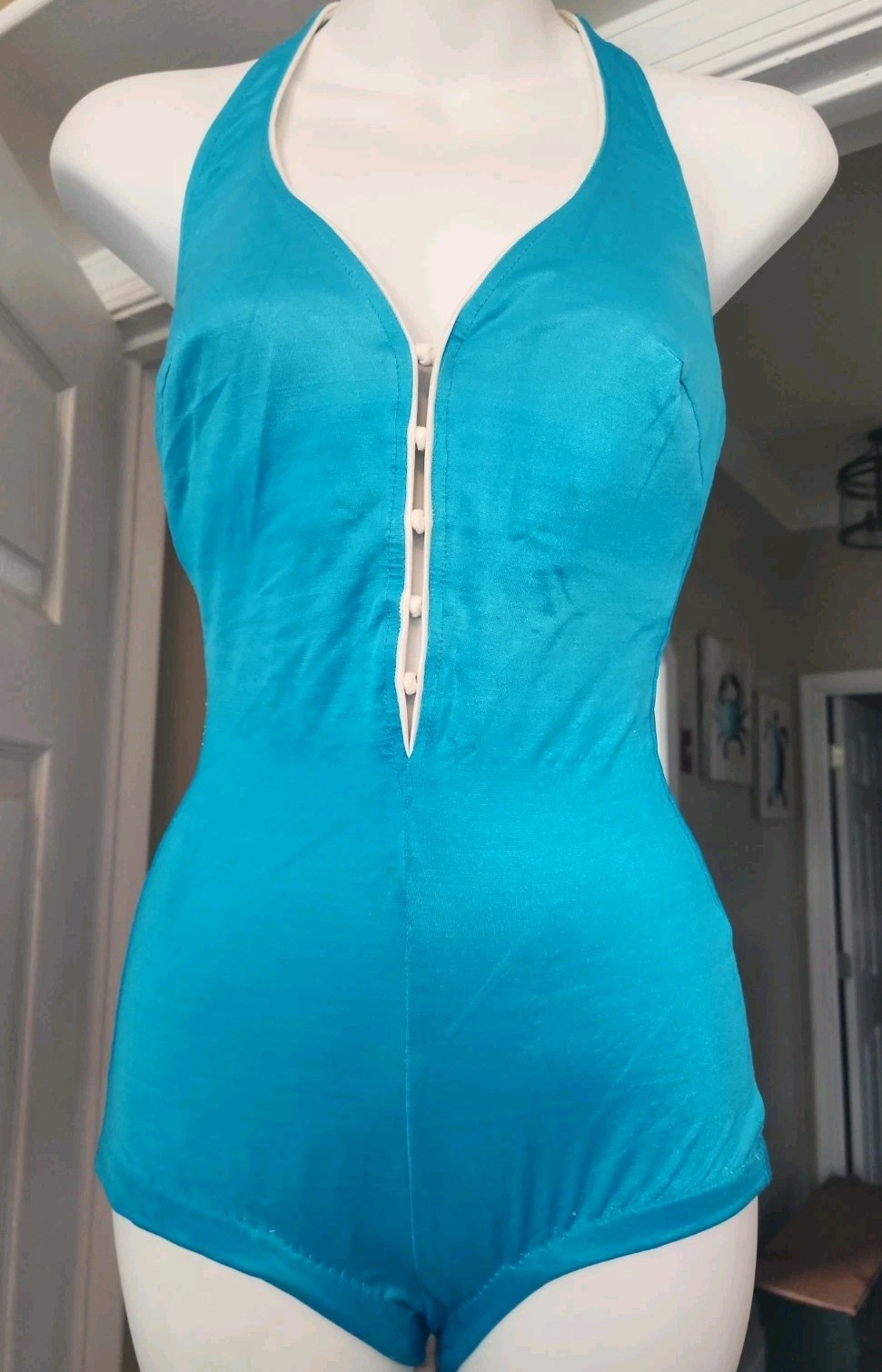 Vintage 1960s Sears Ocean Blue One Piece Pinup Sz 12 Bathing Swim Suit Retro