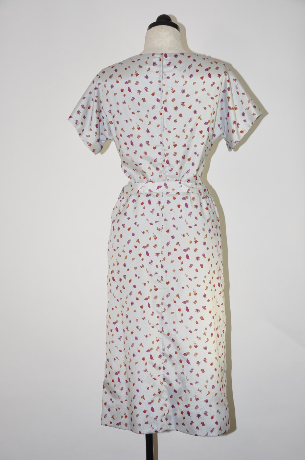 60s Vintage Silver Autumn Leaf Print Faux Wrap Cocktail Pencil Dress Women S M