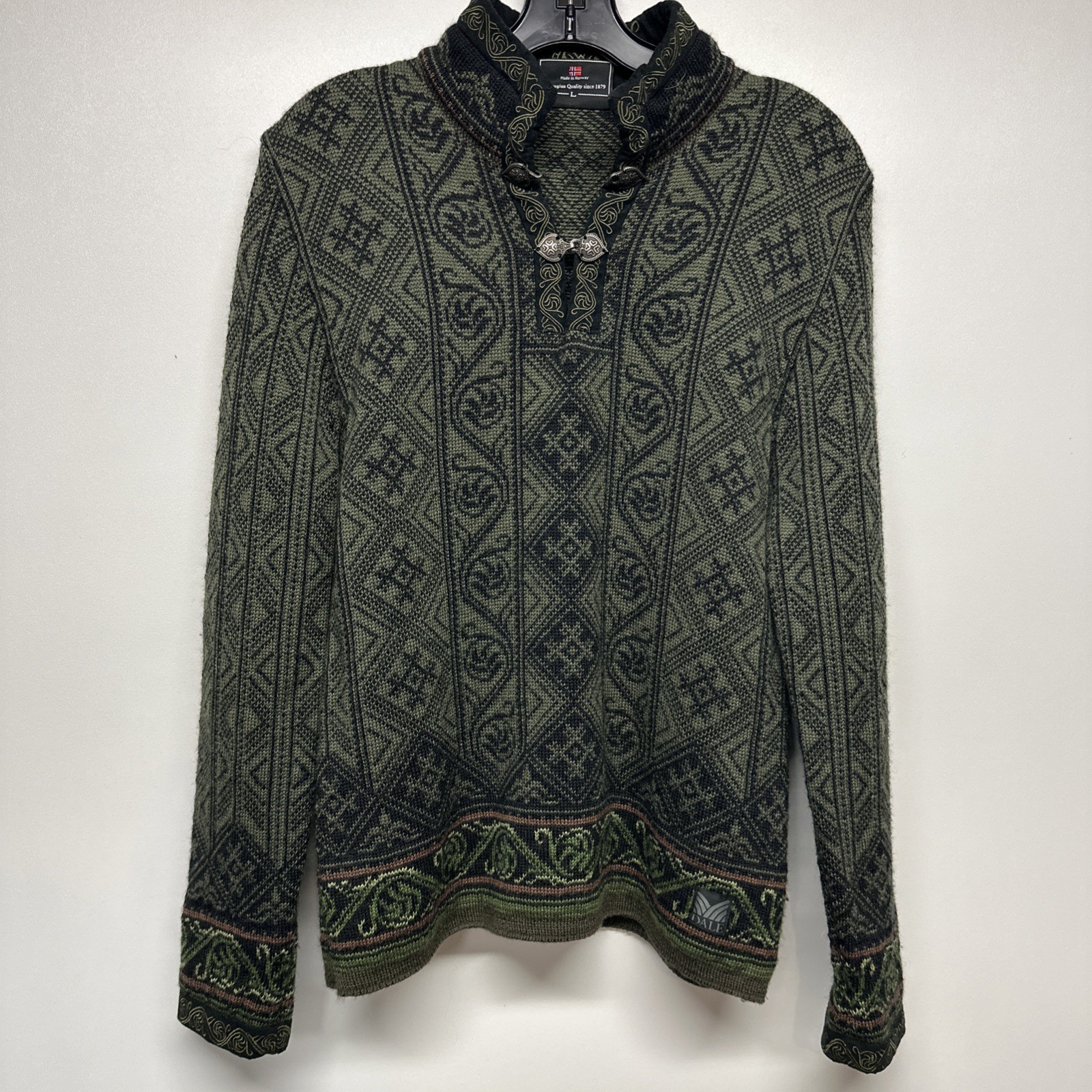 Women’s Dale Of Norway 100% Wool Pullover Sweater Ladies Large L Olive/Black