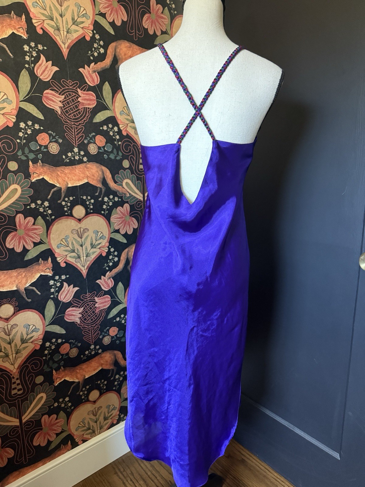 Vintage 90s 80s Satin Slip Dress Purple Braided Straps M Body Drama Lingerie