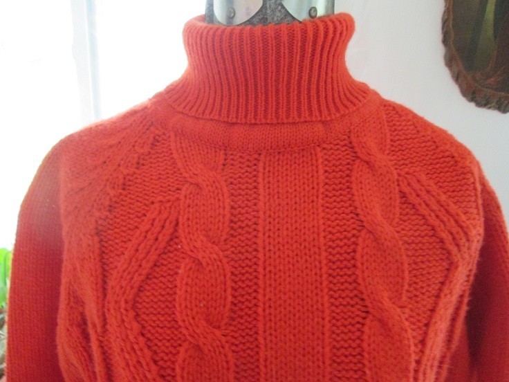 Vintage Chunky Orange Ladies Fisherman’s Sweater 1970s-1980s Acrylic Size L