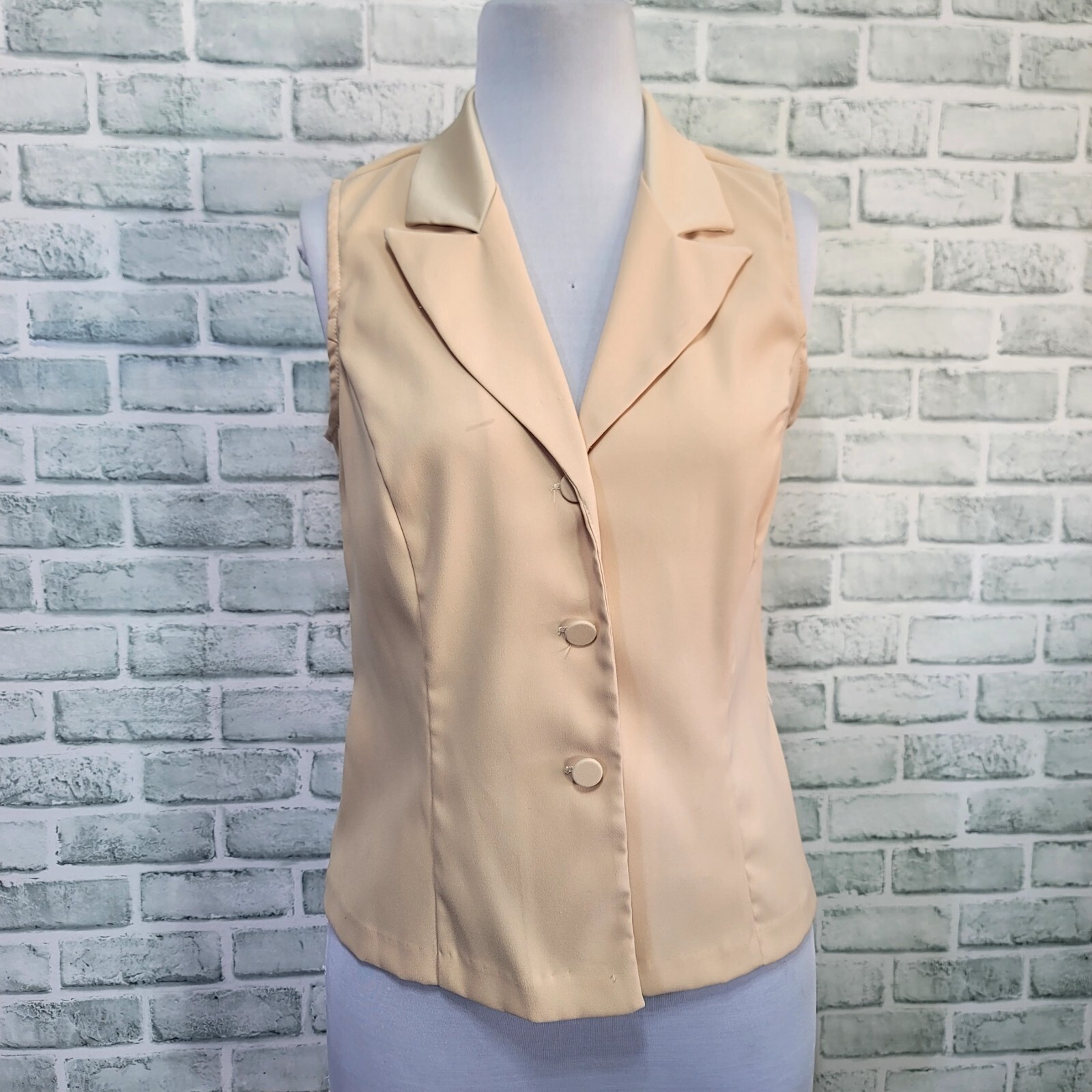 Vintage 90s Alyn Paige Womens 13/14 Cream Sleeveless Collared Vest & Pant Suit