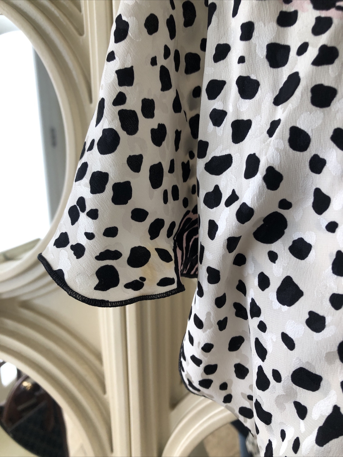 Holly Harp vintage 80s tiered floral & polk dot dress with pussy bow neck sash S