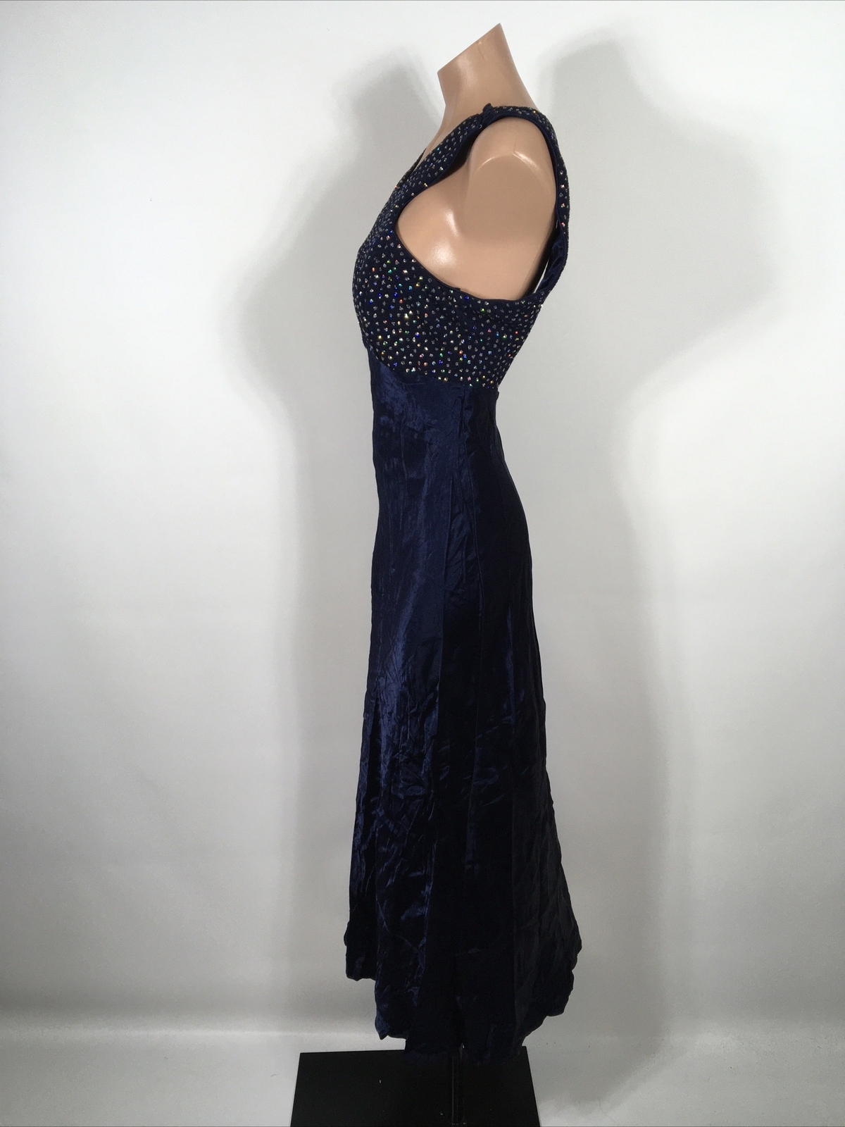 Vtg 90s y2k L.A. Glo Blue Glitter Prom Dress Evening Formal High Neck Backless