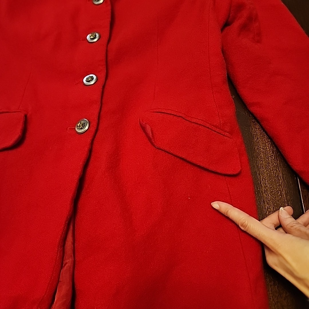Vintage Morgan Taylor Red Wool W/ Black Velour Collar Pea Coat 12P Big Button