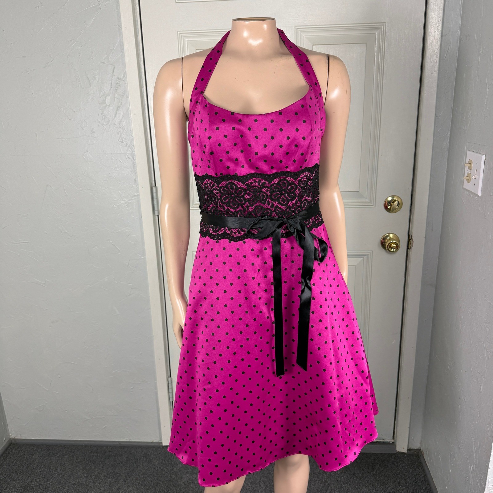 Vintage 80s 90s Roberta Party Dress 5/6 Formal Prom Evening Halter Polka Dot K4