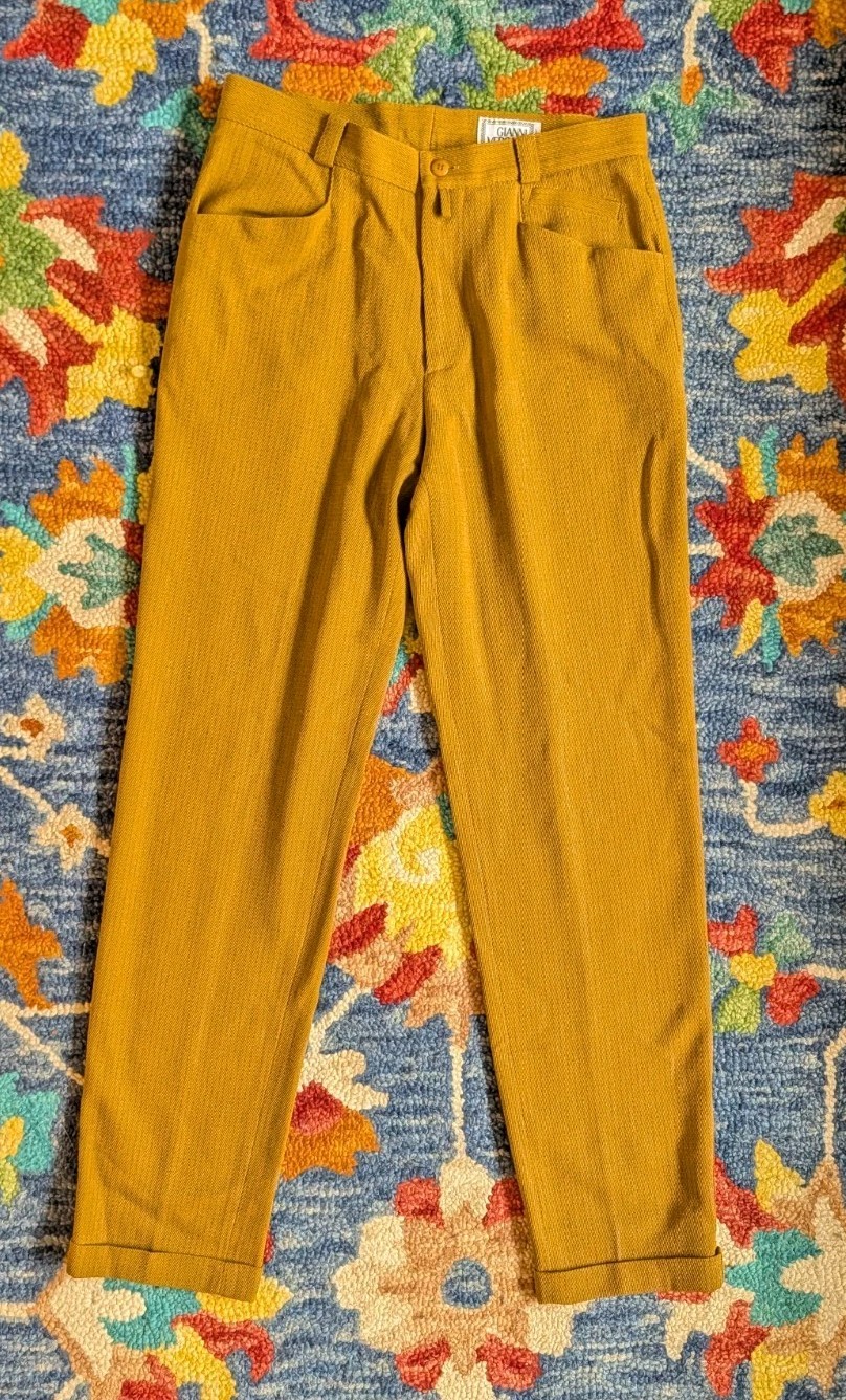 True Vintage 80s Gianni Versace Women’s Tapered Striped Wool Trousers Old Money