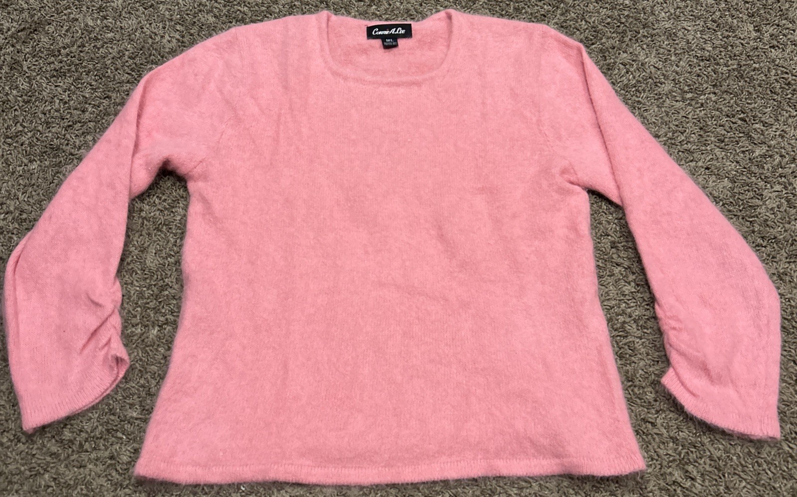 Vintage 80% Angora Sweater Connie A Lee Pink M/L Plush Ruffle Sleeve A45