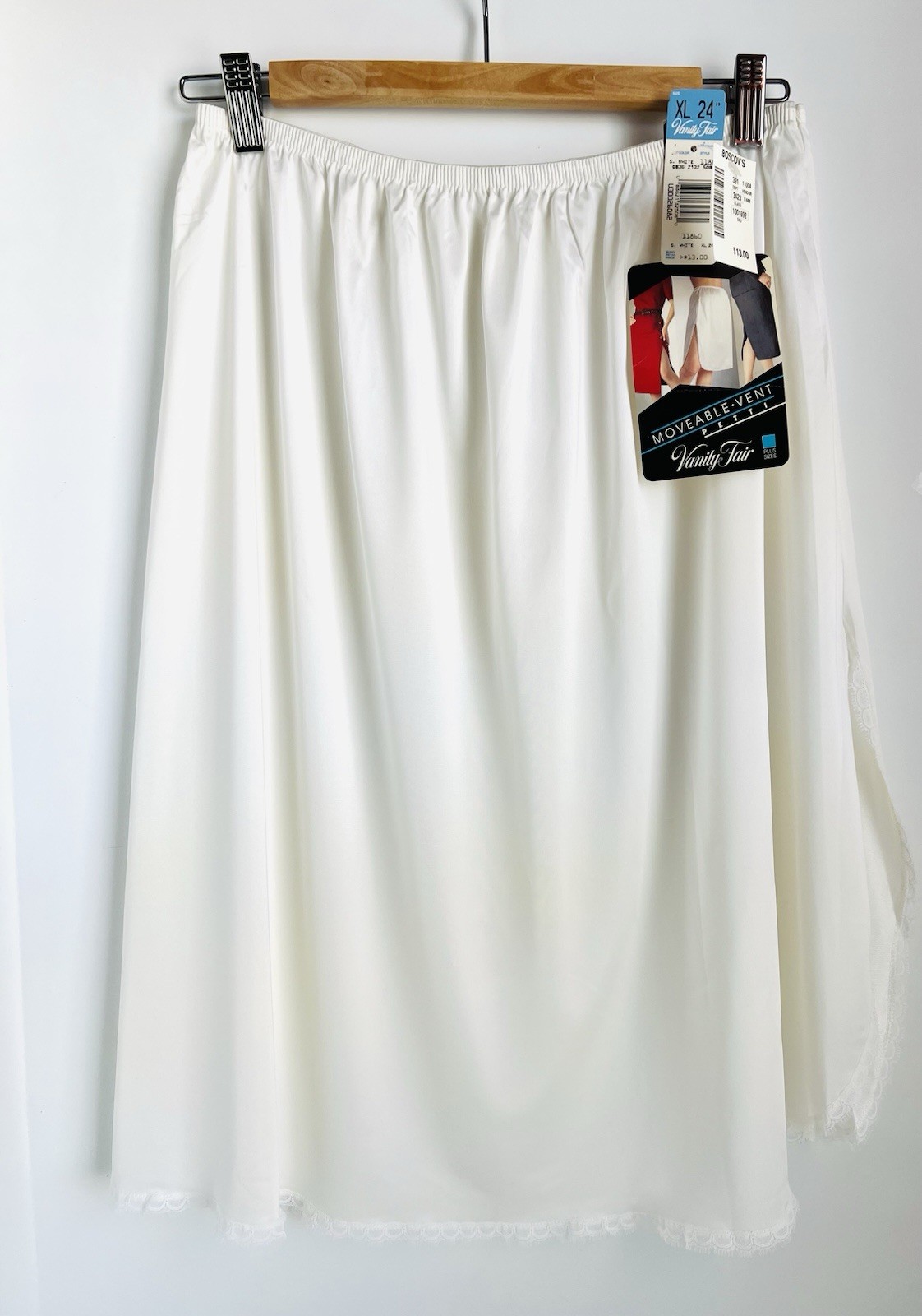 Vintage NOS 80’s VANITY FAIR White Nylon XL HALF SLIP Lace Trim ~ 24” NWT