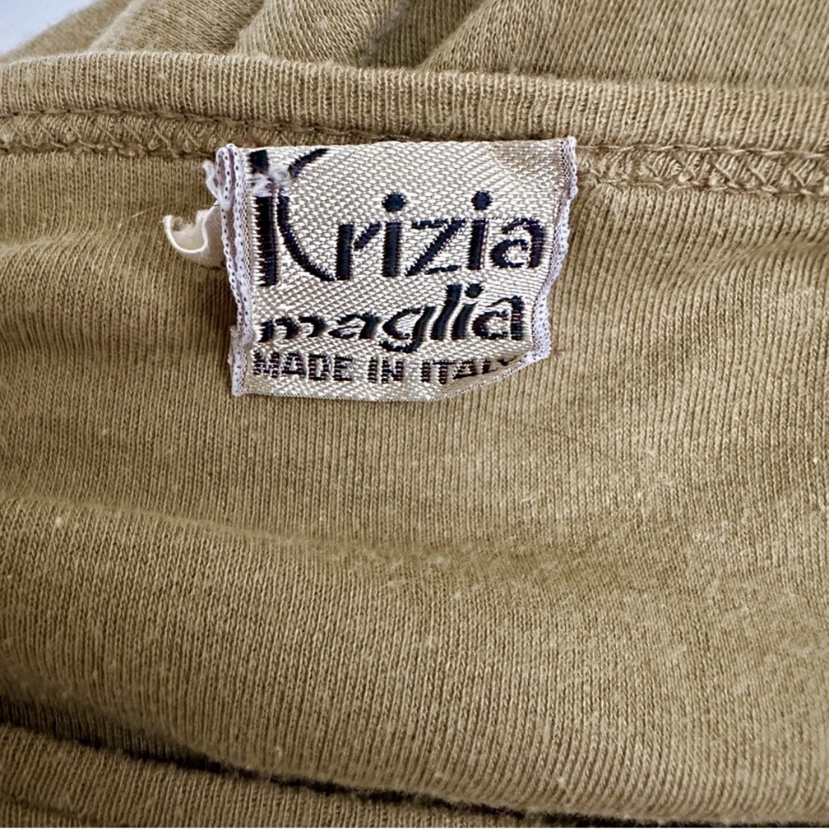 VINTAGE 1980s KRIZIA MAGLIA TAN BROWN TSHIRT JERSEY KNIT DRESS RHINESTONE LOGO L