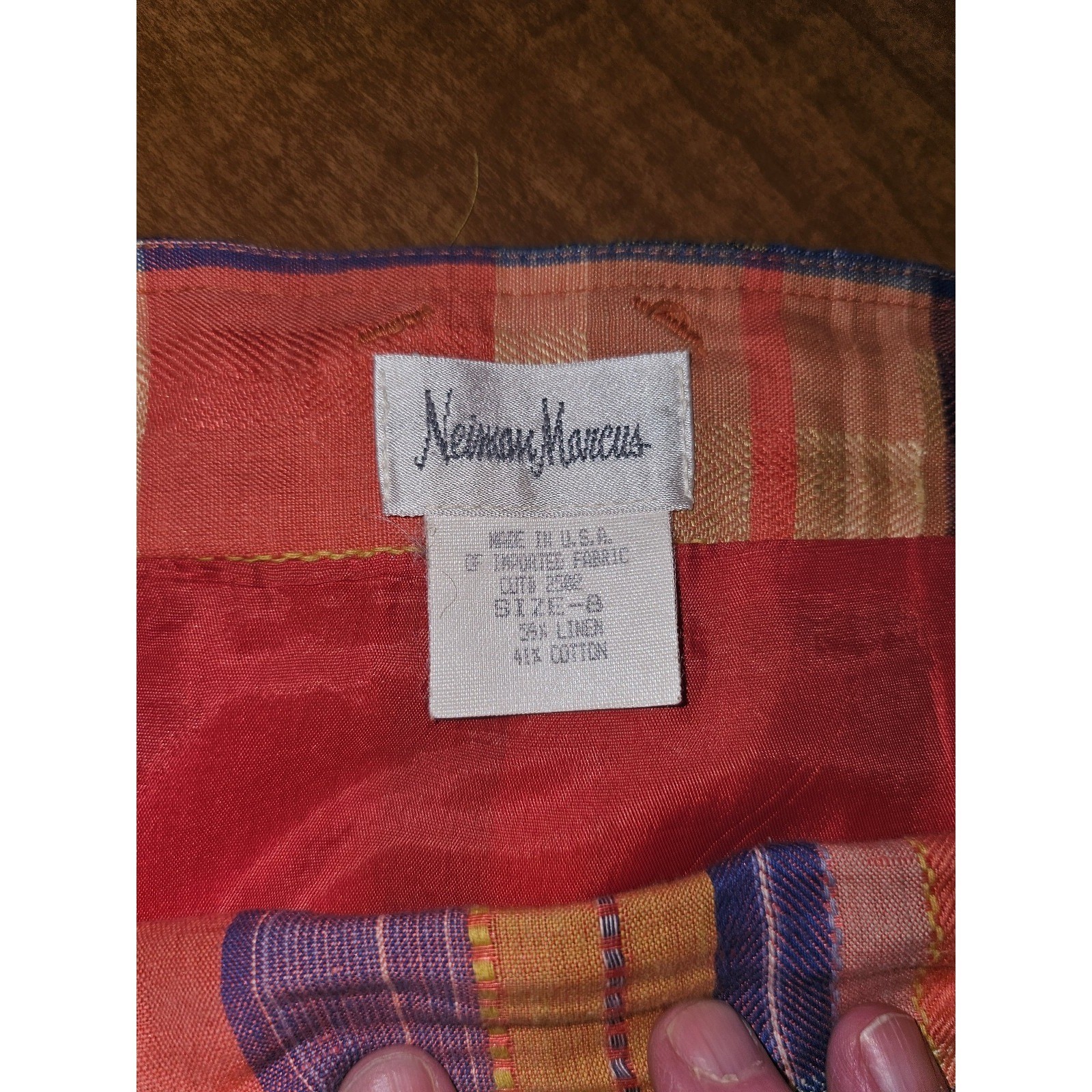 Vintage 80s 90s Neiman Marcus Wrap A-Line Midi Skirt Plaid 8 S M Madras Linen D5