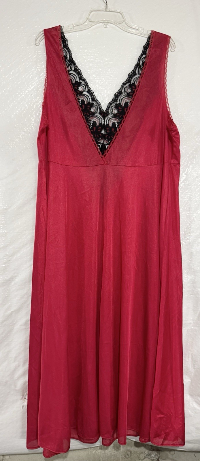 Vtg Fashion Bug Lace Swing Dress Red/Black Lace Sexy Sz 3X Nylon Fairy Silky