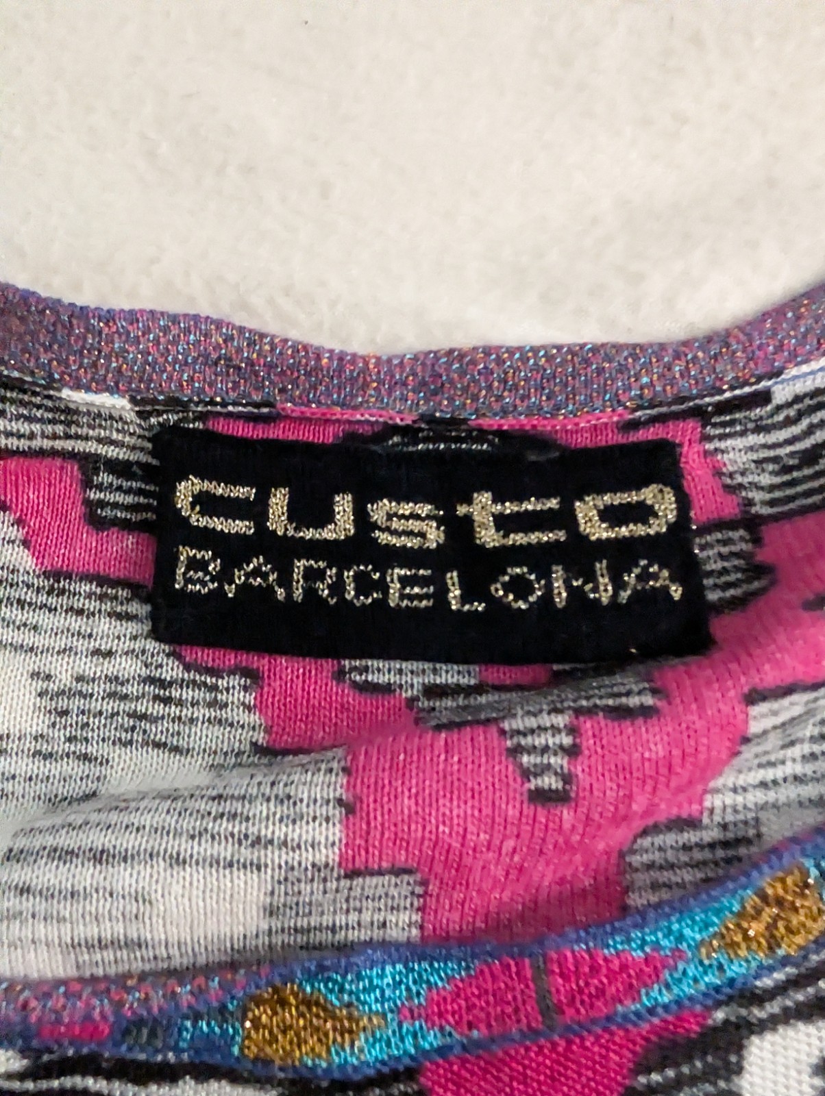 ​VINTAGE Custo Barcelona Graphic Dress M Cyber Geometric Pink Mini Minor Flaw