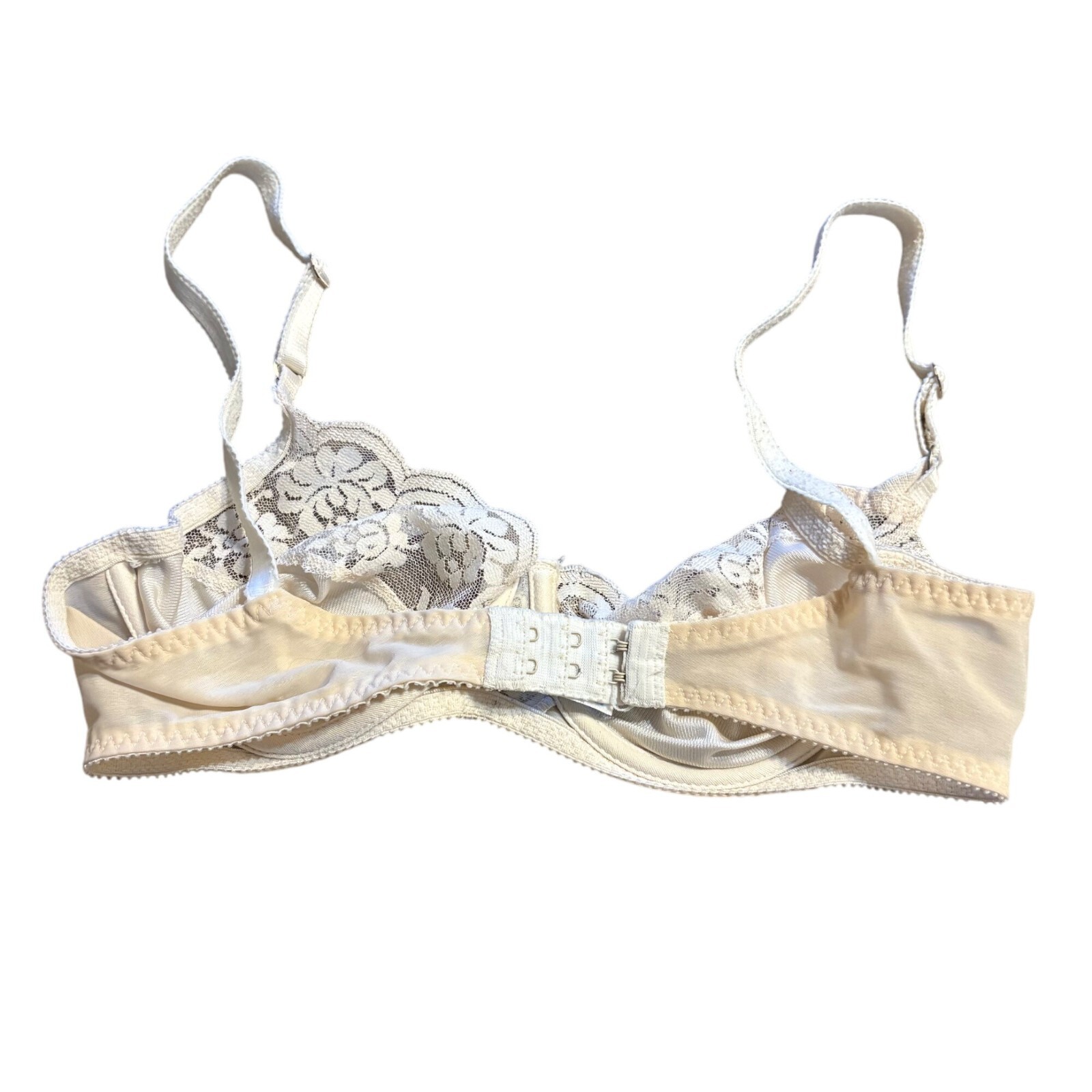 Vintage Chantilly By Maidenform Lace & Satin Underwire Bra 34C Beige