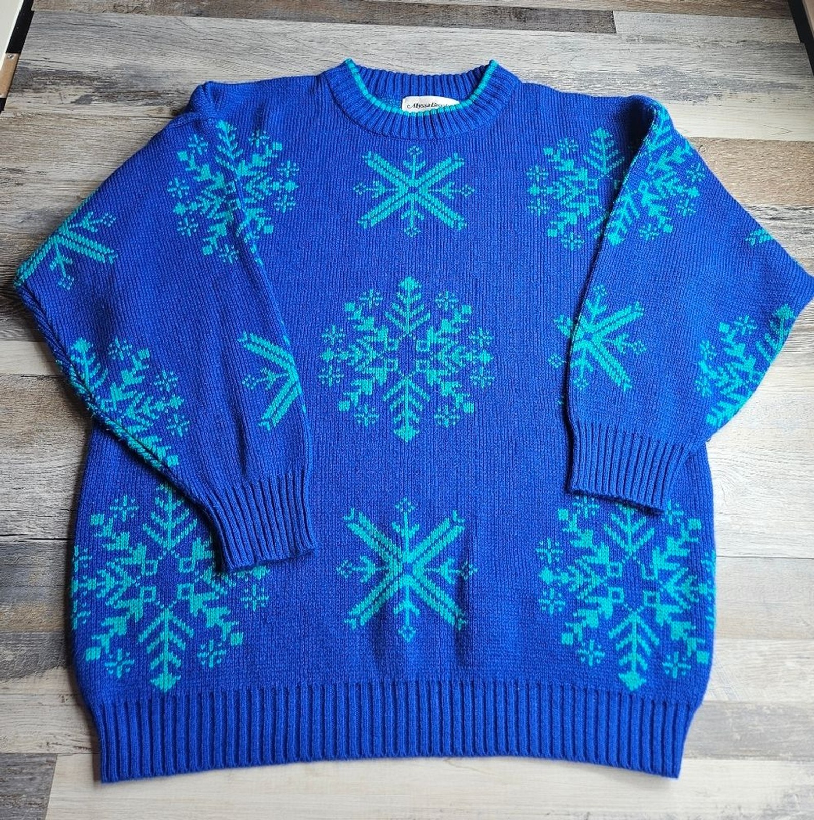 Alyssa Brooke Vintage Snowflake Sweater Blue Teal Size Medium