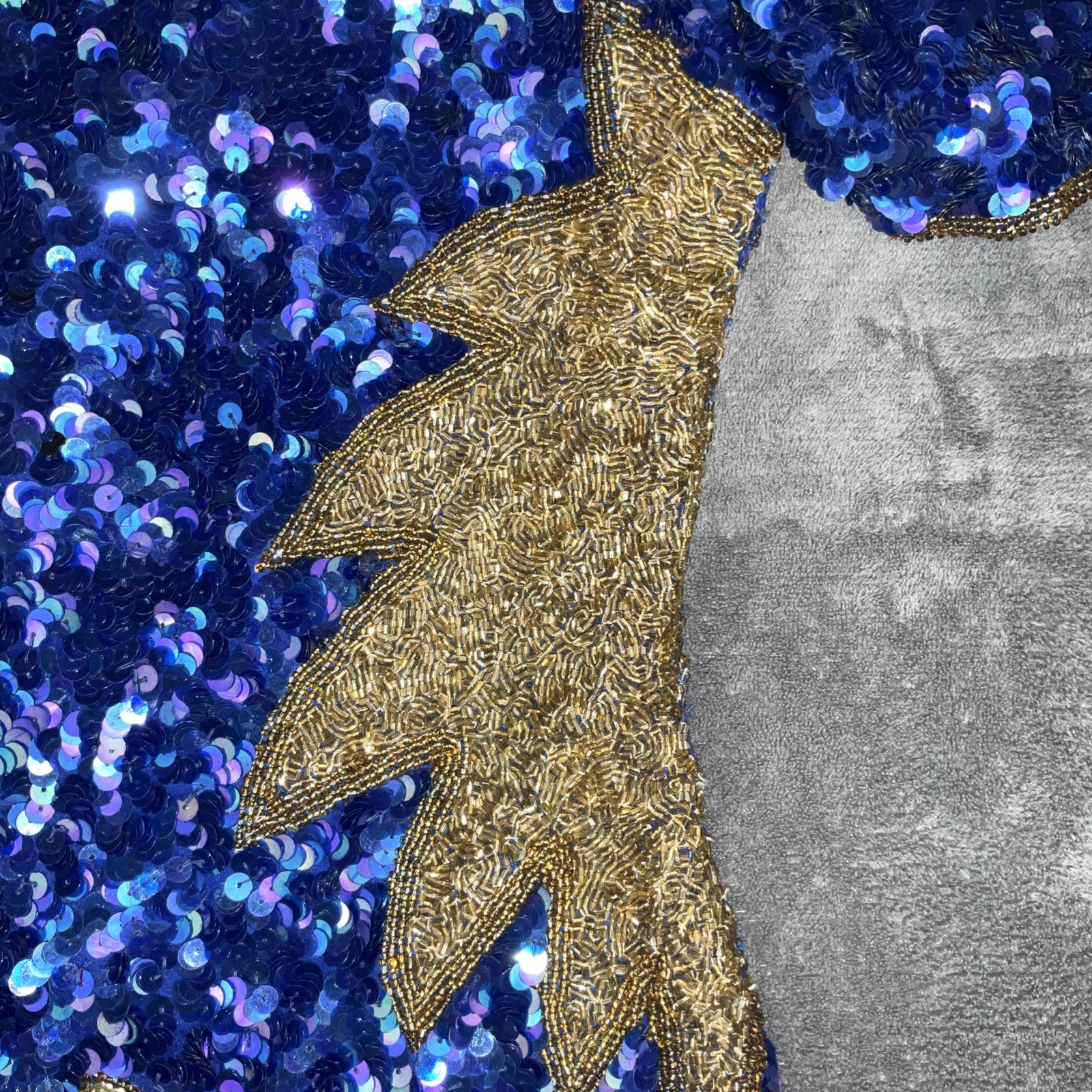Vintage 1980s Silk Sequin Beaded Short Sleeve Laurence Kazar Dress Blue Gold PS