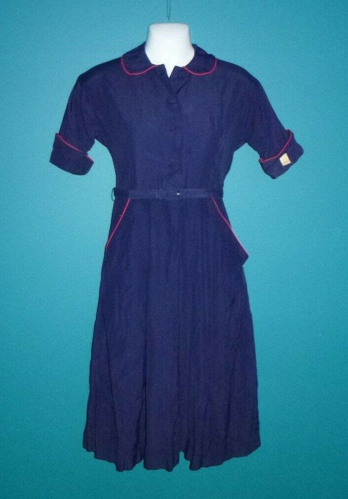 NWT TRUE Vtg 1950’s Dress Blue w/ Red Piping Kate Greenaway Seniorville XSmall