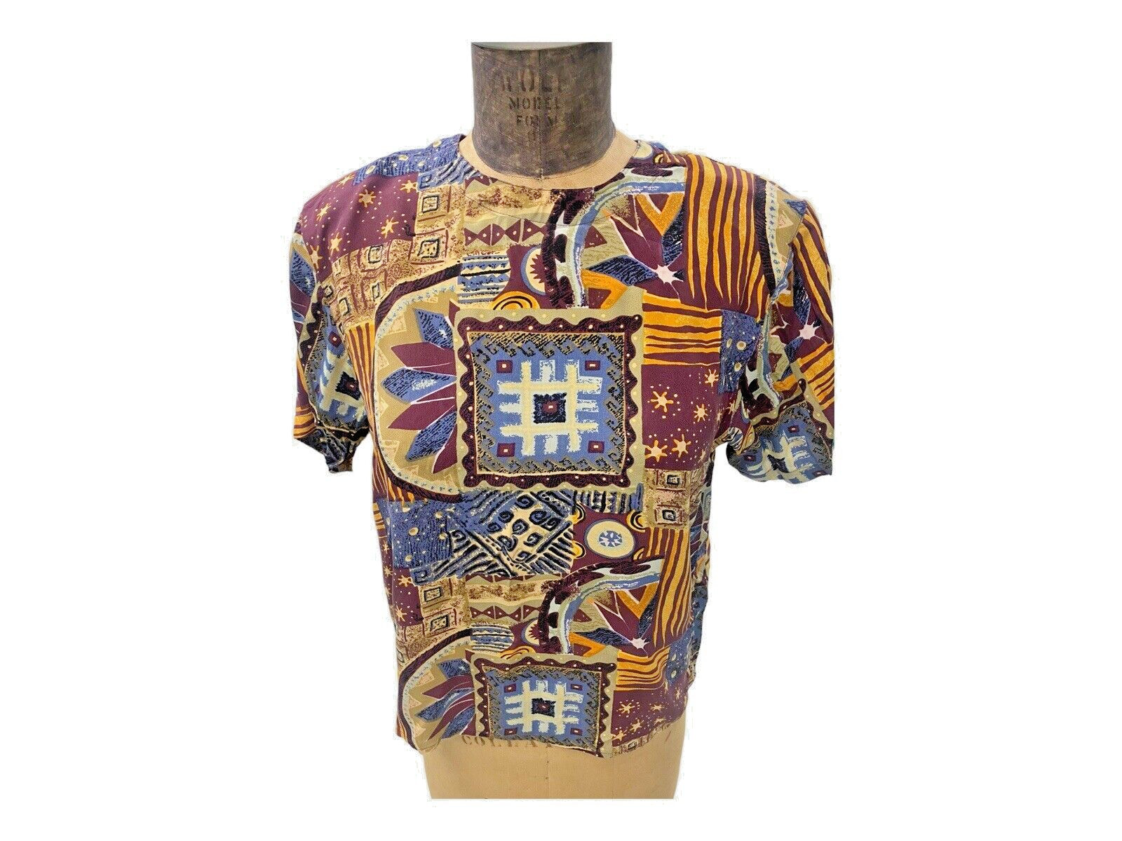 Vintage Oscar De La Renta Expressions Abstract Print Silk Top Med