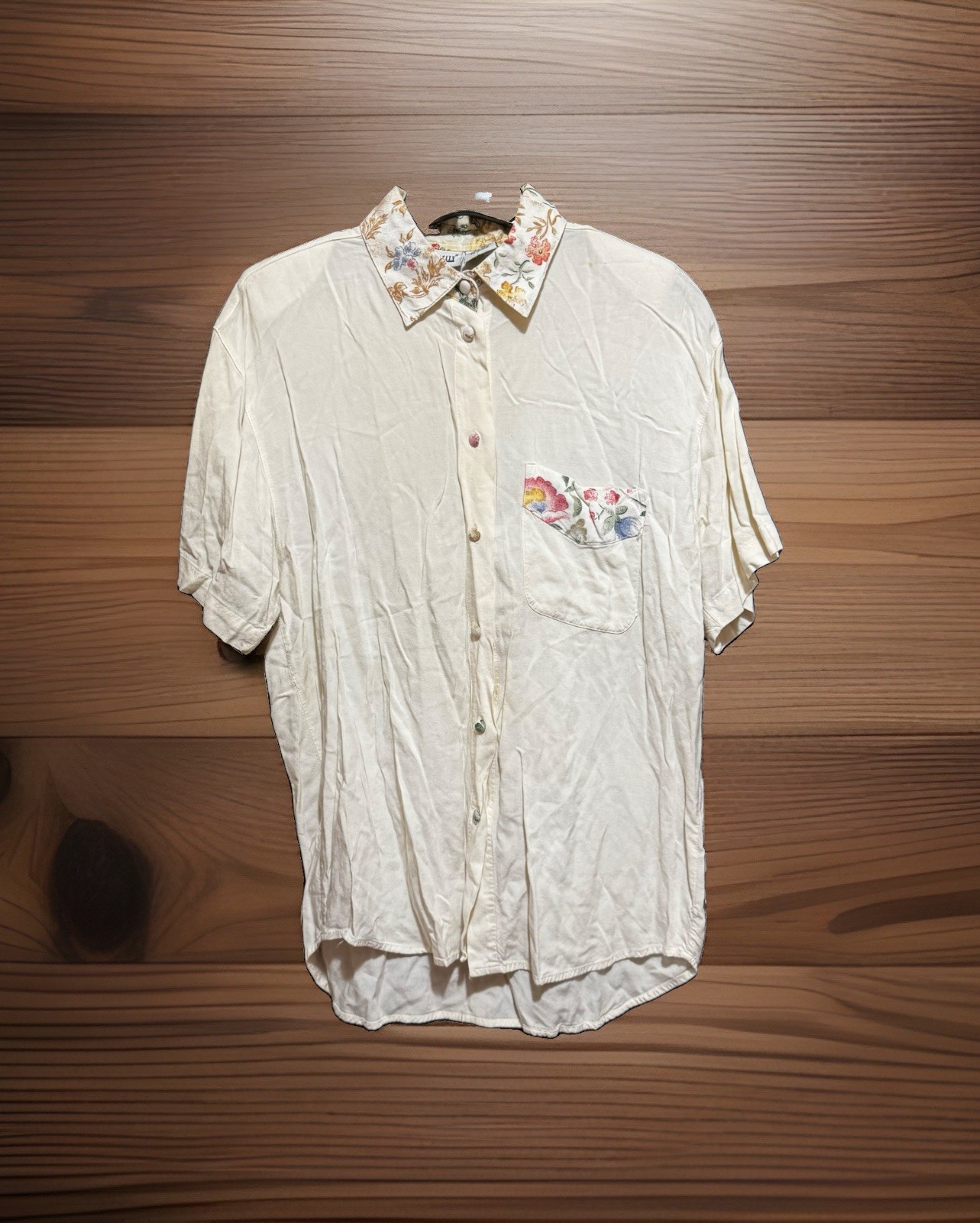 Capacity White Floral Button Front Shirt Women’s Medium Cottagecore Vtg 1990s