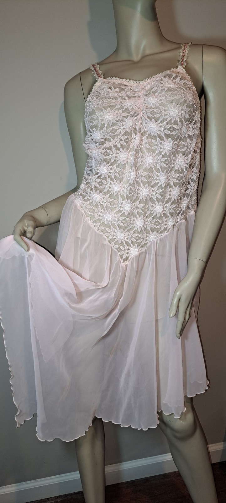 Pink Sexy Stretch Top Nightgown Sheer Skirt Xl Vtg Especially Yours