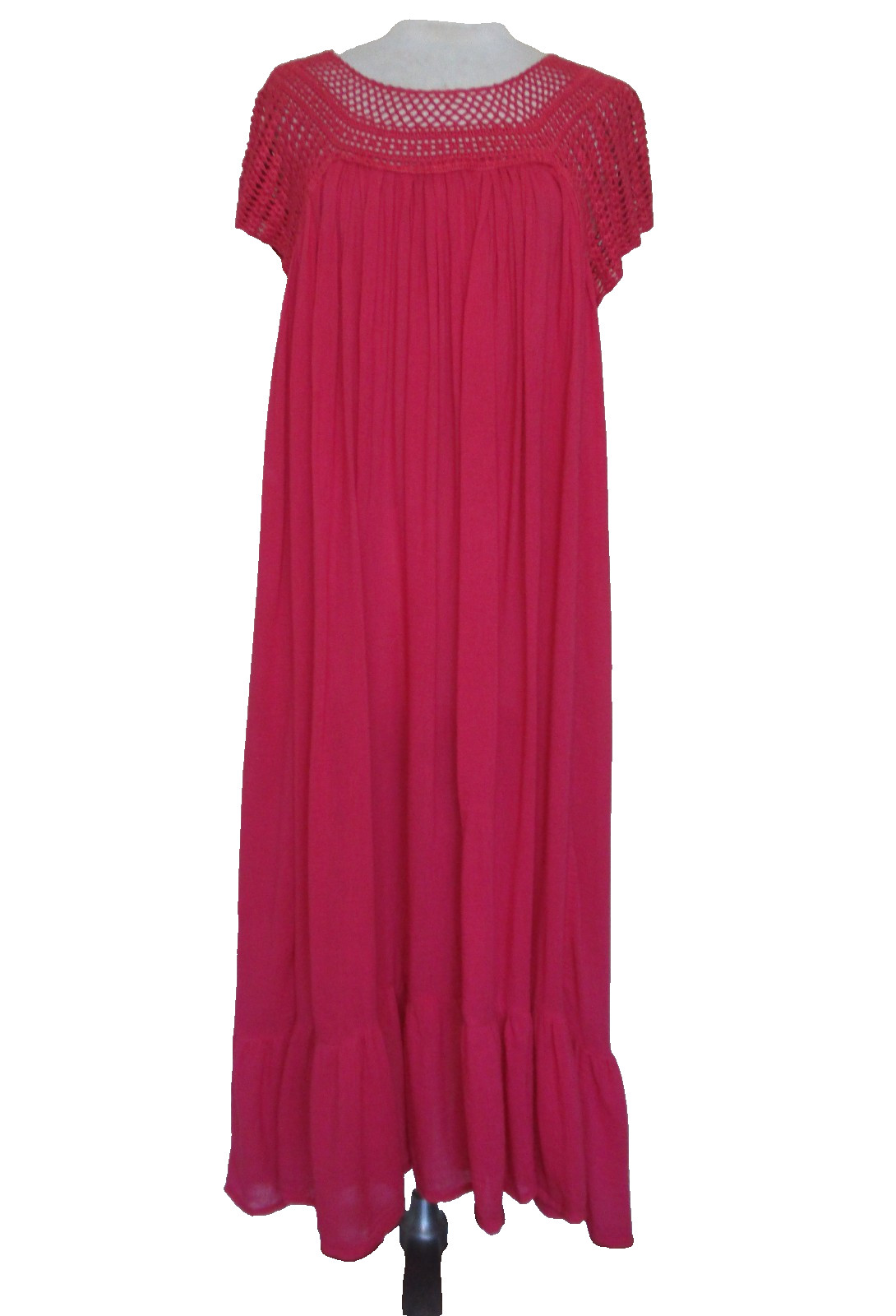 Vintage Chambeli Coral Cotton Blend Dress Boho Caftan Size 2X Crochet Trim