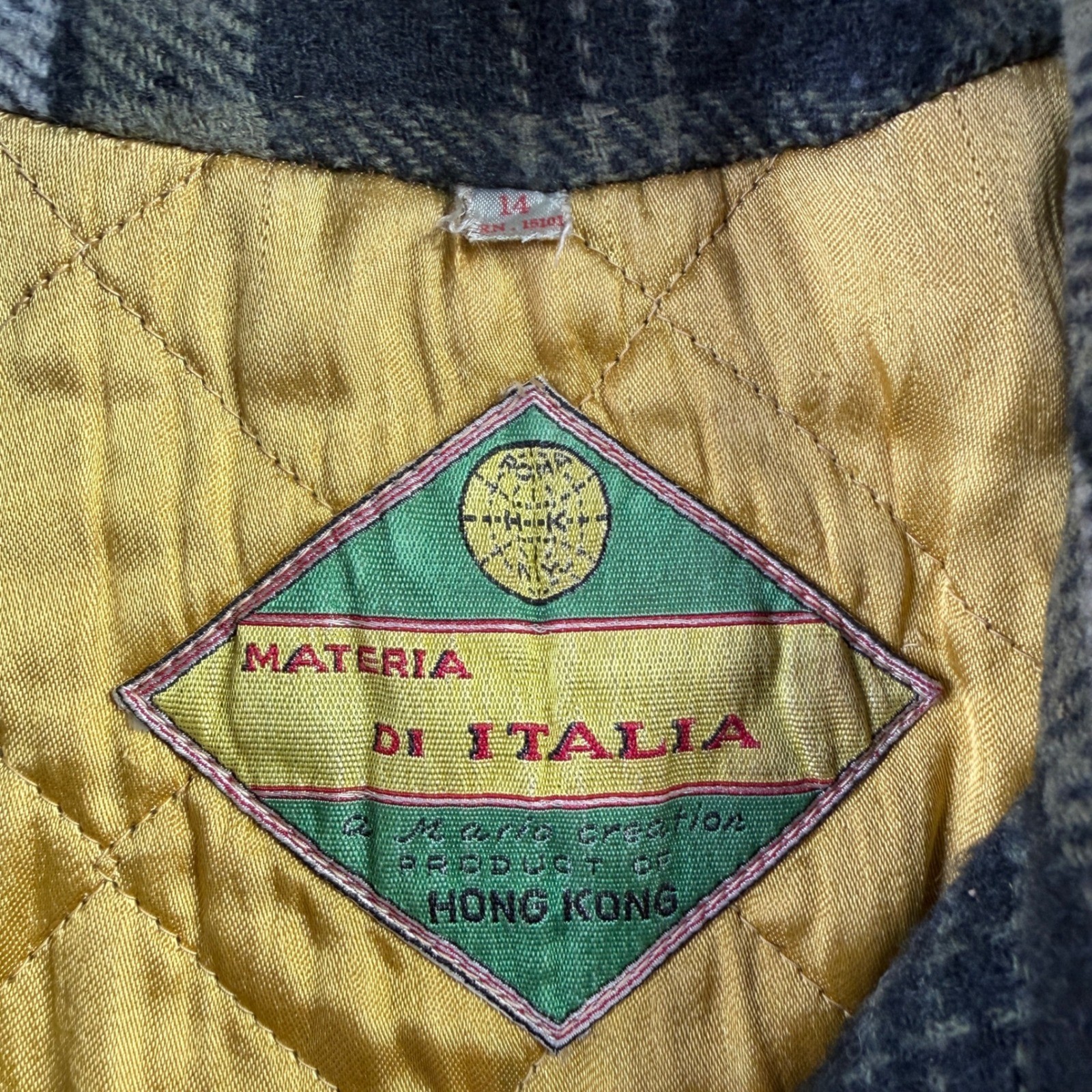 Vintage Materia Di Italia Green Plaid Belted Wool Coat Anchor Buttons Size 14