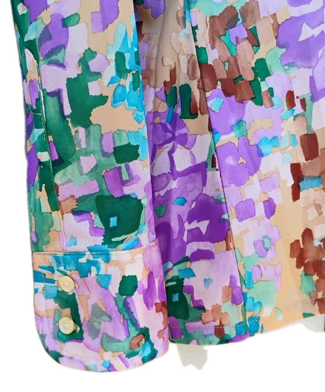 70’s „GIVENCHY for chesa” Lavender/Green Abstract Dagger Collar L/S Blouse 10