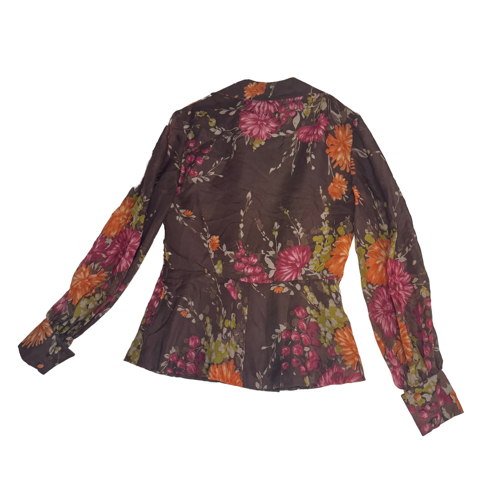 Vintage 1970s Zollner Modell German Floral Blouse Sheer Bishop Sleeve Peplum
