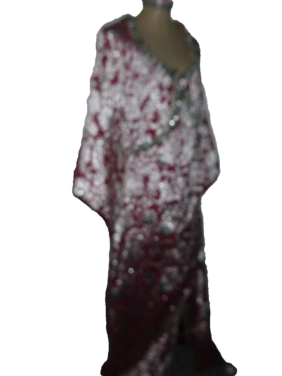 Vintage 60’s Silver Metallic/Burgundy Jacquard Diva Maxi Dress L