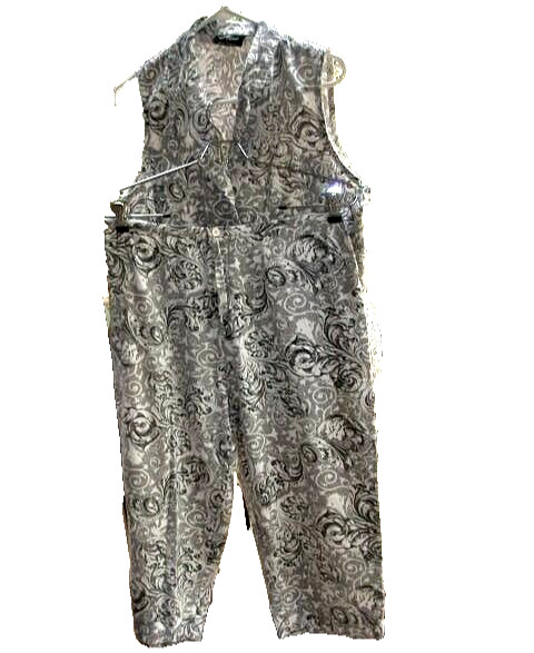 Alanni Vintage 2-Piece Black & White Paisley Capri Sleeveless Outfit Sz L