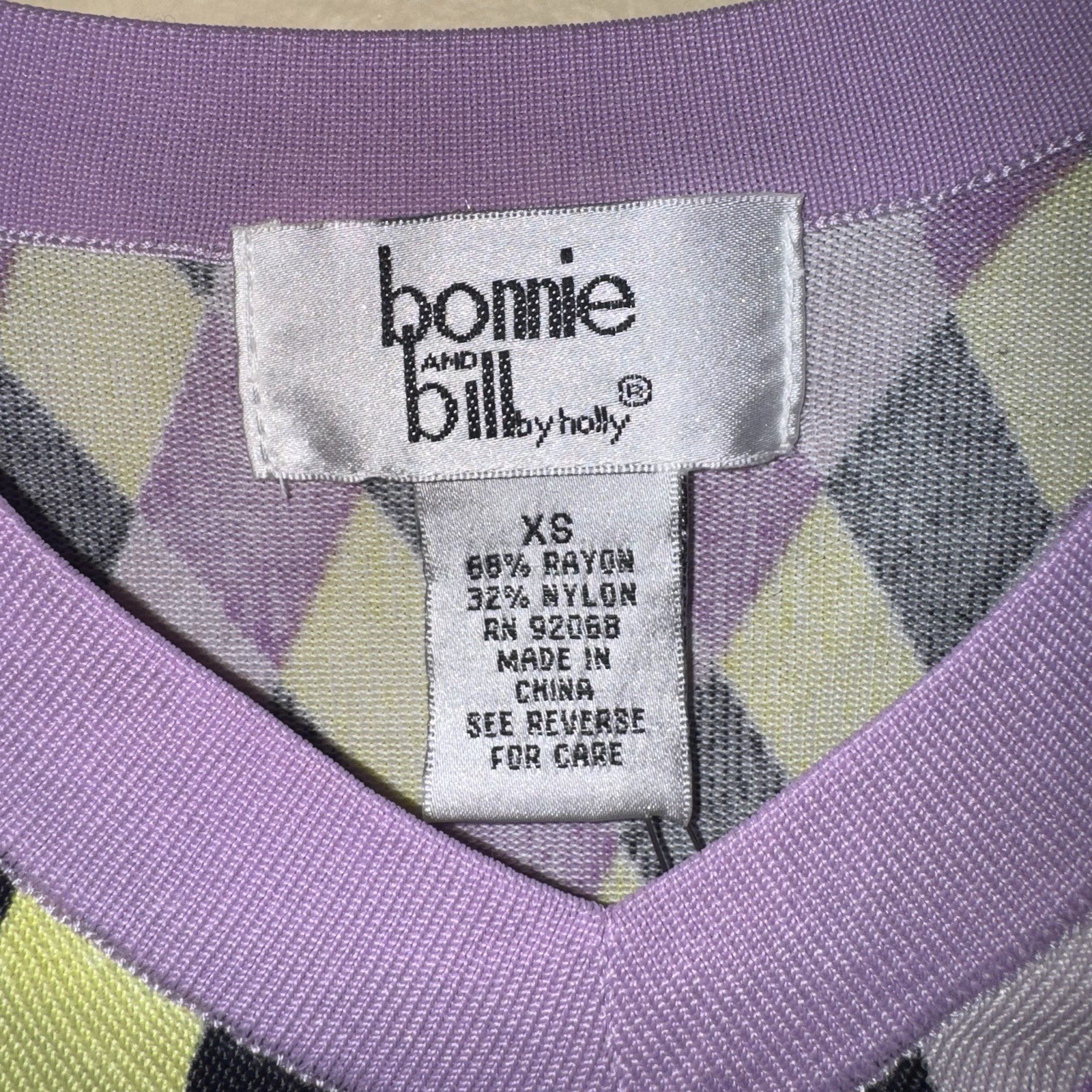 VTG Sweater Preppy Argyle Geometric Nylon V Neck XS NWT Clueless Purple
