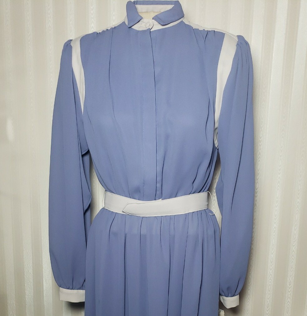 Vintage 80s L Rothschild Womens Sz 6 Periwinkle Secretary Dress Belted L/S NWT