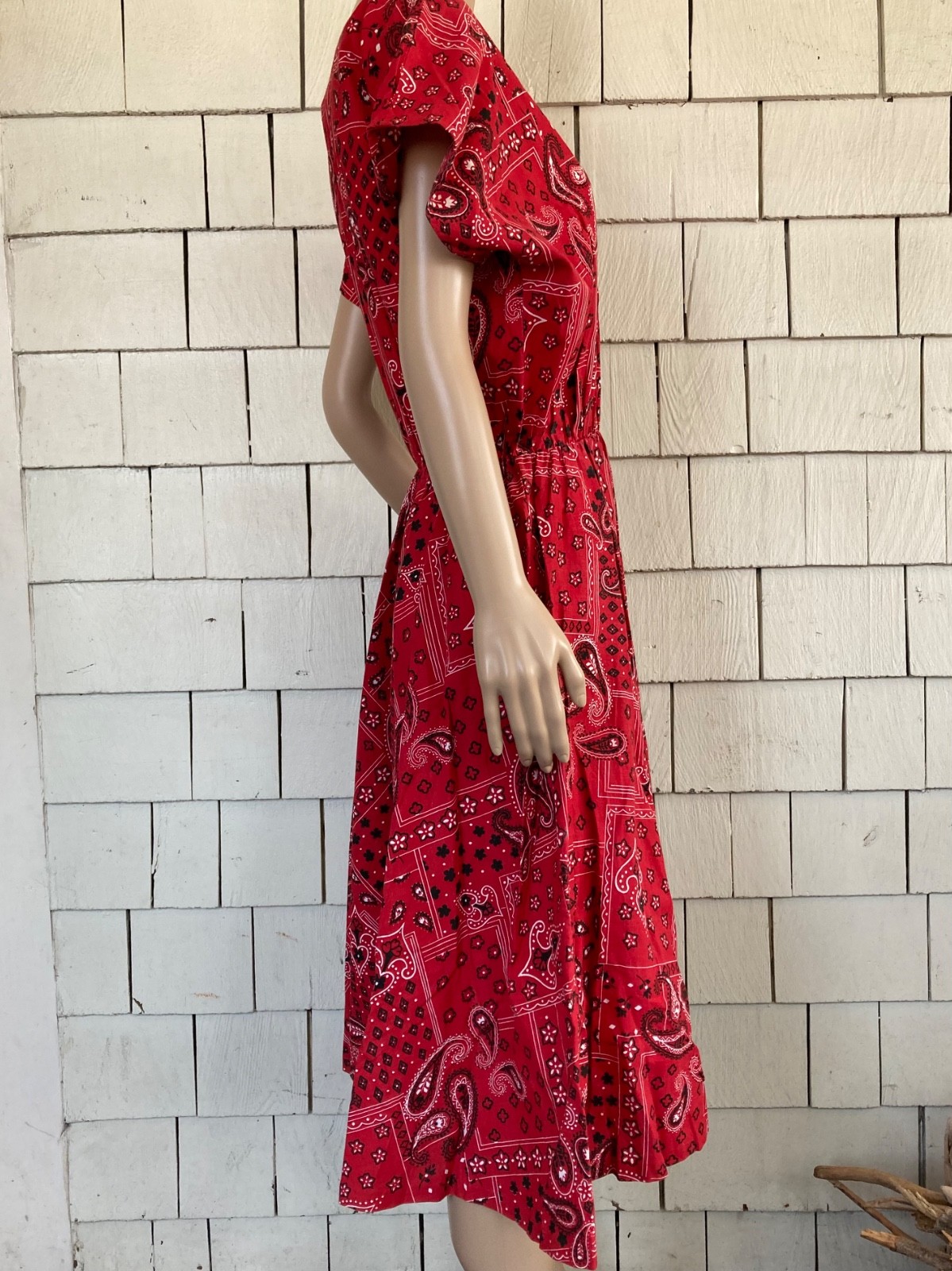 Vintage Boho Cottagecore 1960s-70s Bandana Print Summer Dress Size Small