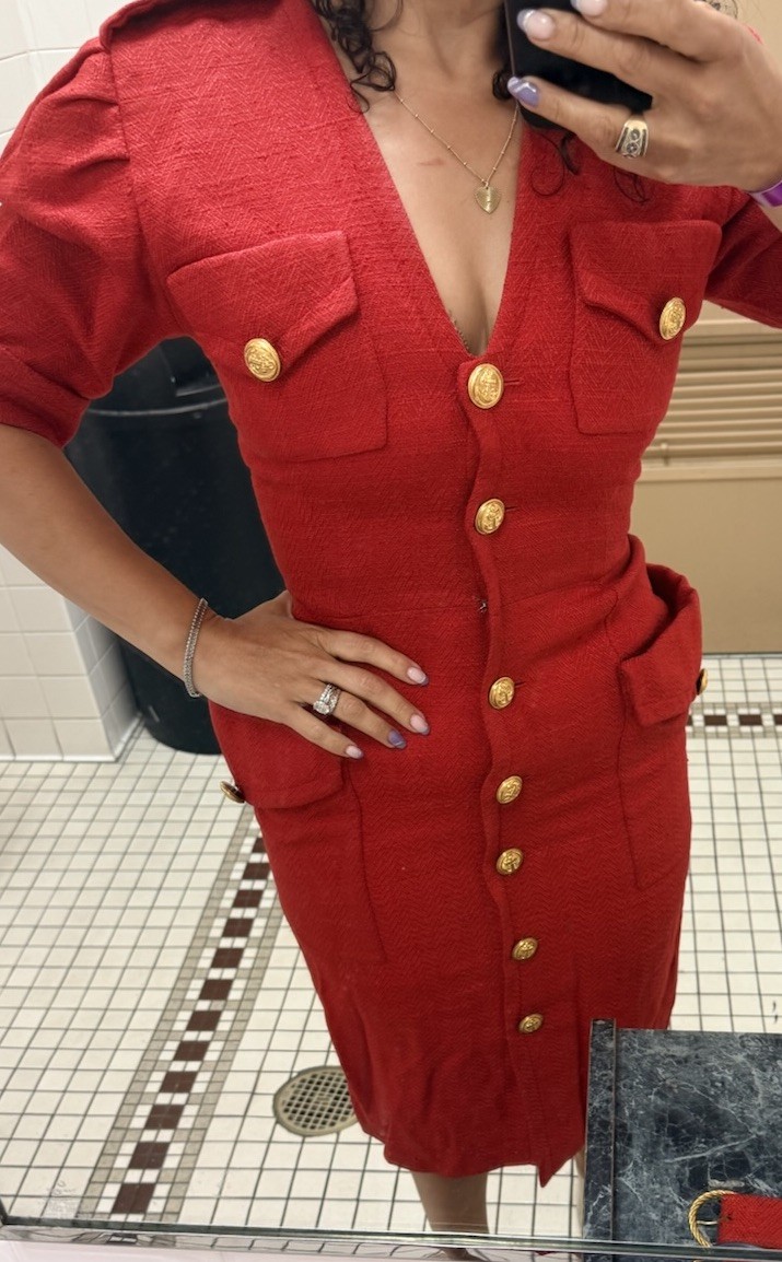 Vintage Isabelle AllardParis Red Nautical Dress AnchoGold Buttons Belted France