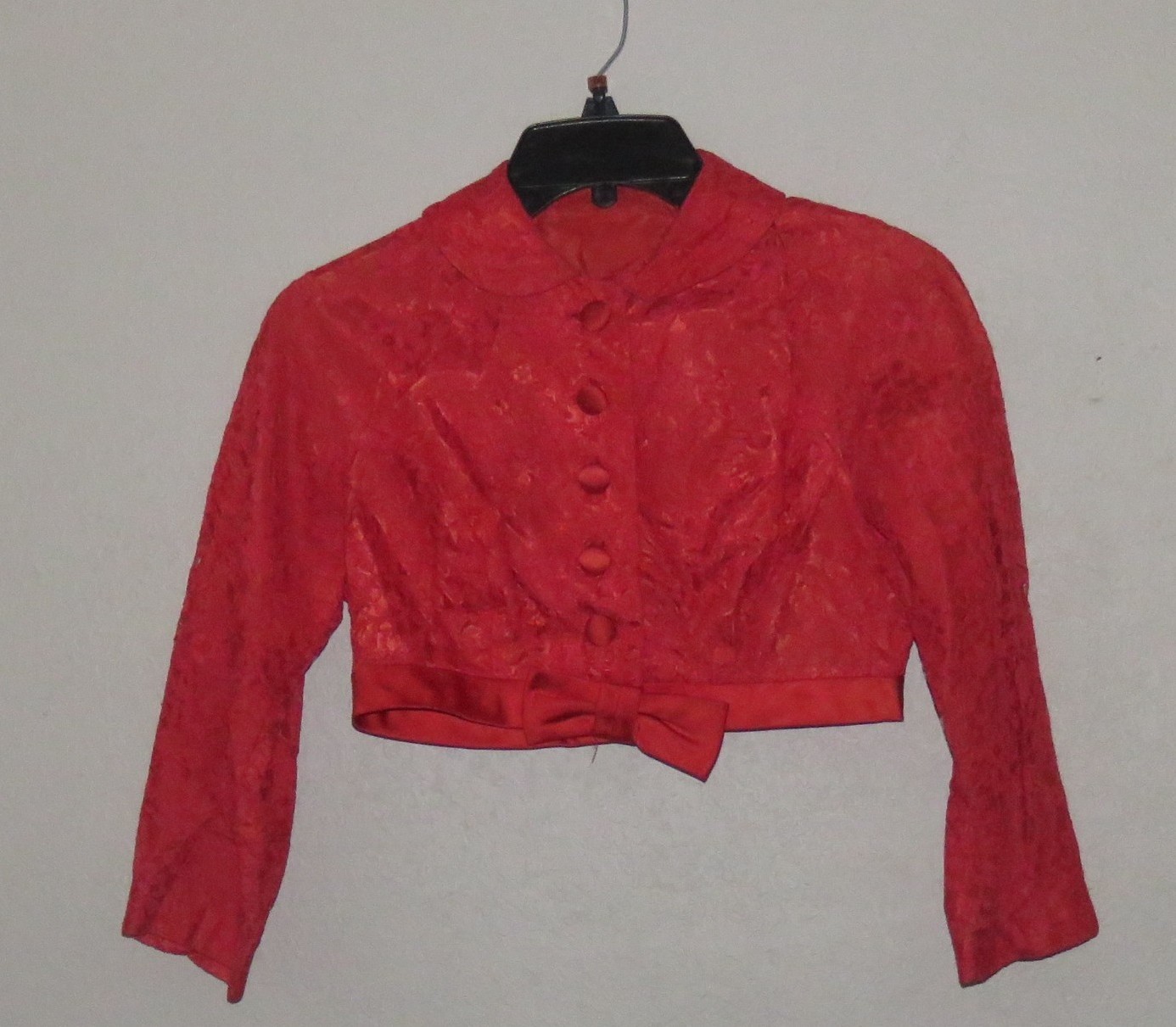 Vintage 1960s Red Lace Dress: Dress w/ bolero jacket. Has defects